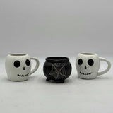 Set of 3 Mugs Hyde & Eek 2 Skull & Cauldron Coffee Cups Black Spider Web Witch