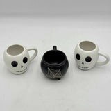 Set of 3 Mugs Hyde & Eek 2 Skull & Cauldron Coffee Cups Black Spider Web Witch