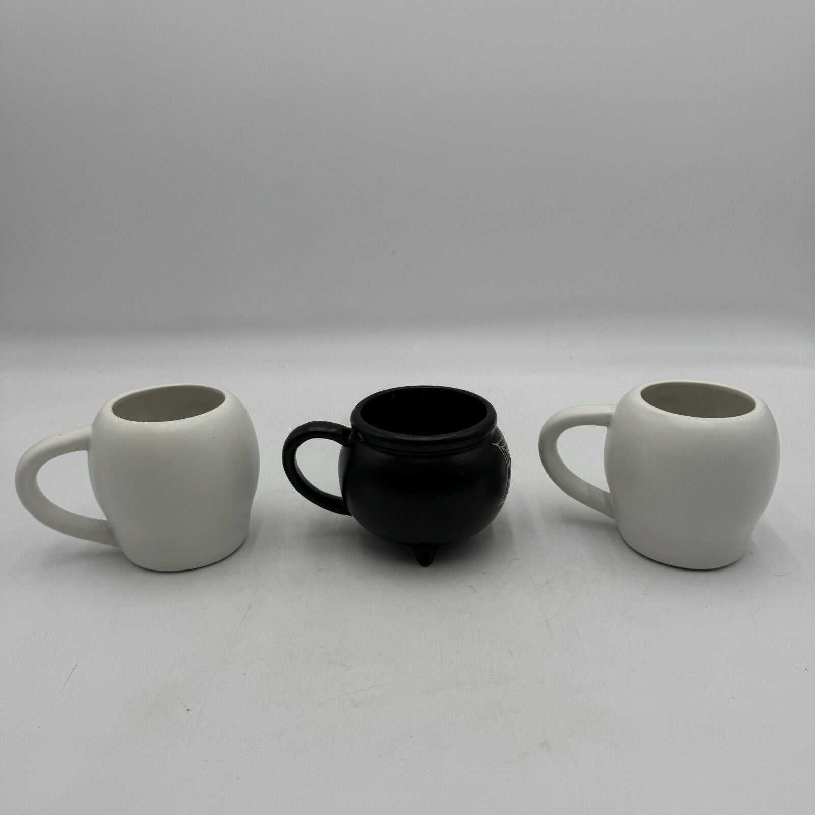 Set of 3 Mugs Hyde & Eek 2 Skull & Cauldron Coffee Cups Black Spider Web Witch