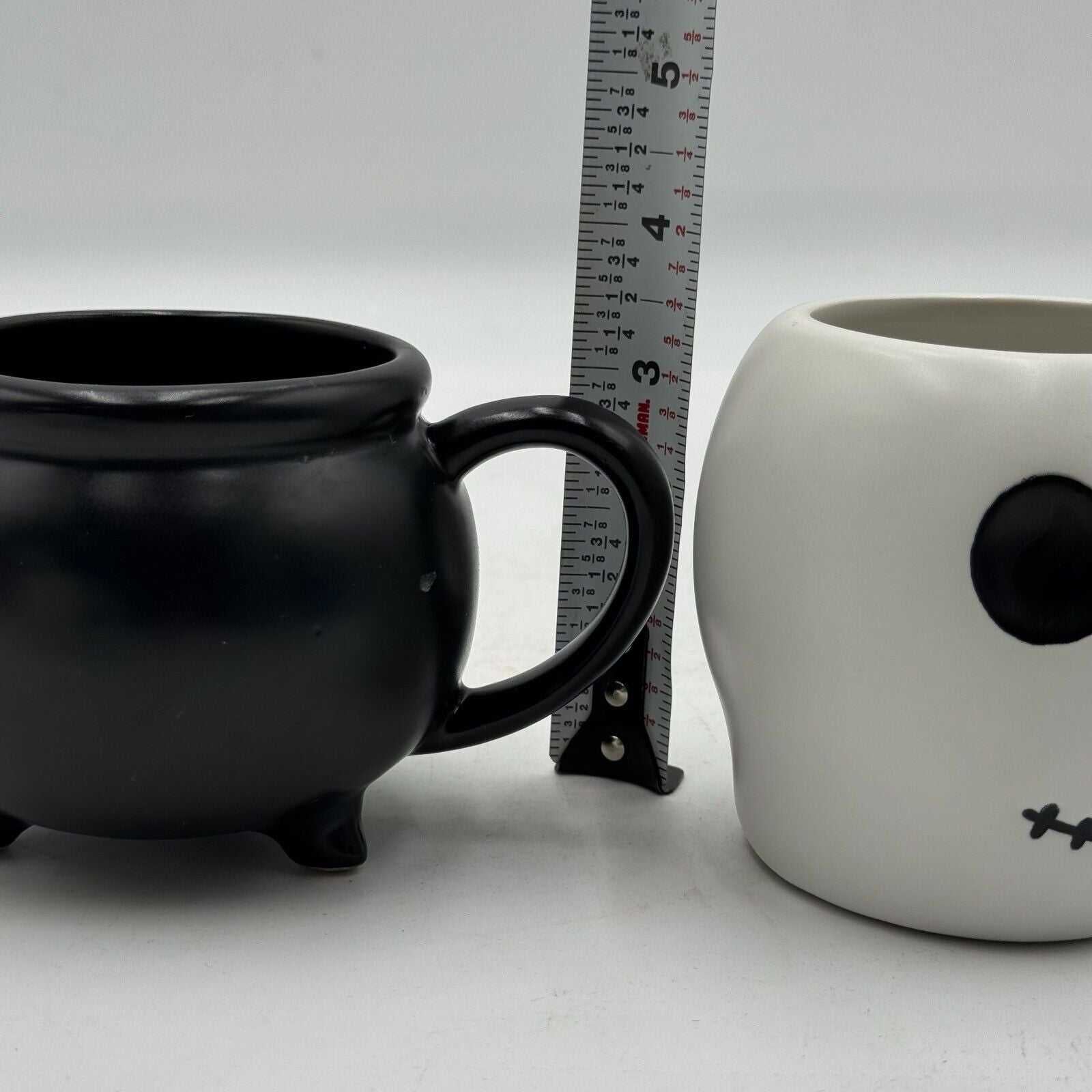 Set of 3 Mugs Hyde & Eek 2 Skull & Cauldron Coffee Cups Black Spider Web Witch