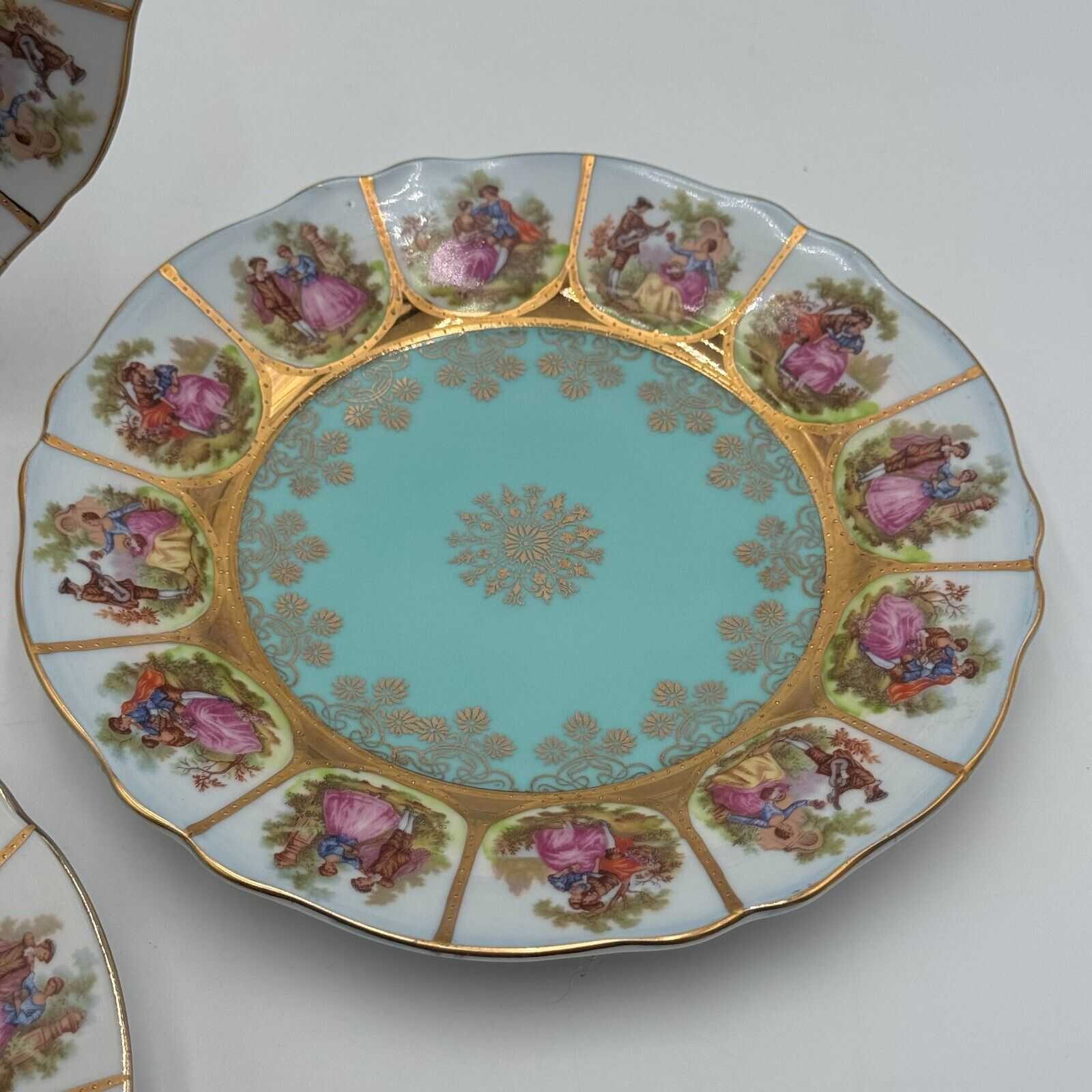 Set of 4 BAVARIA Germany COURTING SCENES Pink Green Blue Red Decorative 8in