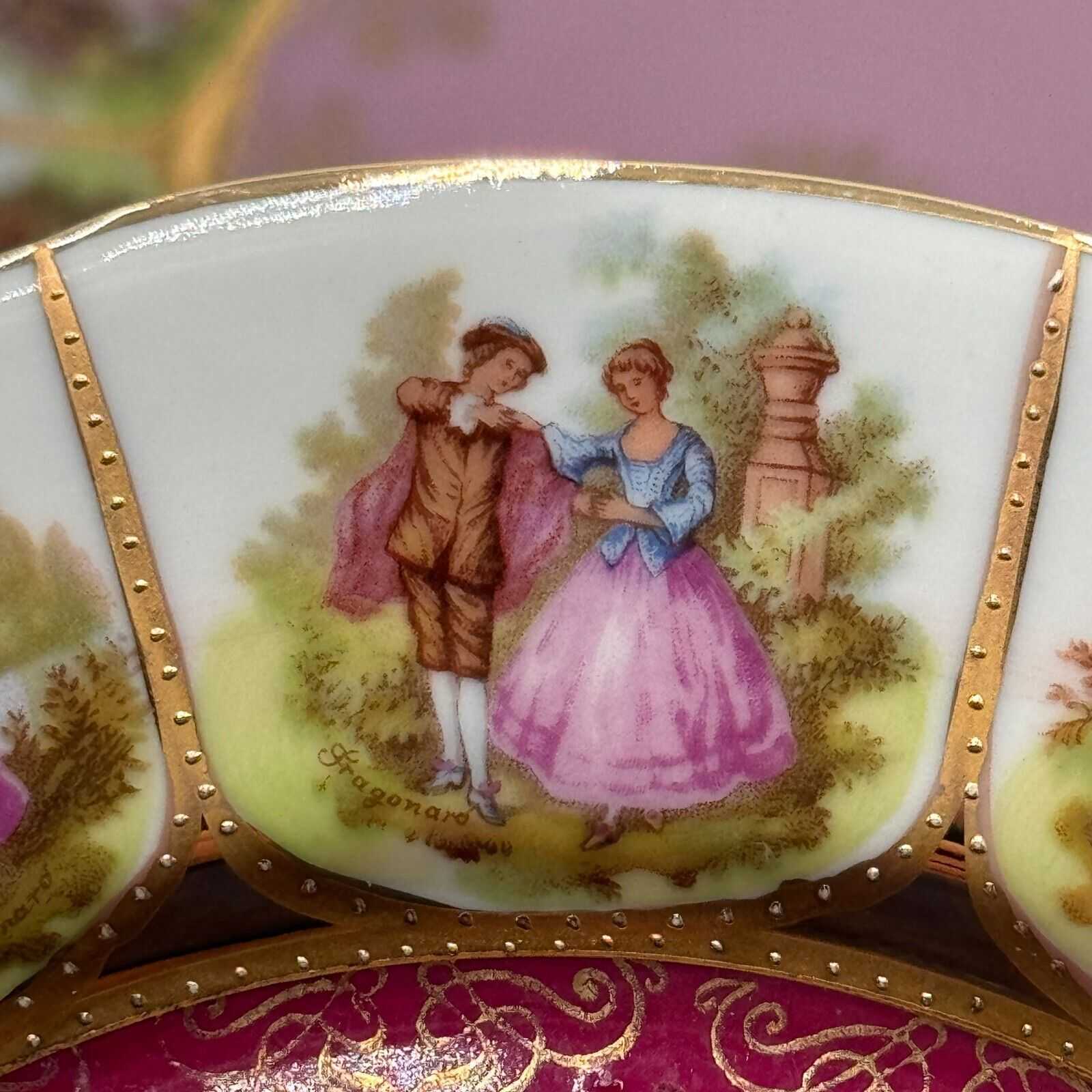 Set of 4 BAVARIA Germany COURTING SCENES Pink Green Blue Red Decorative 8in