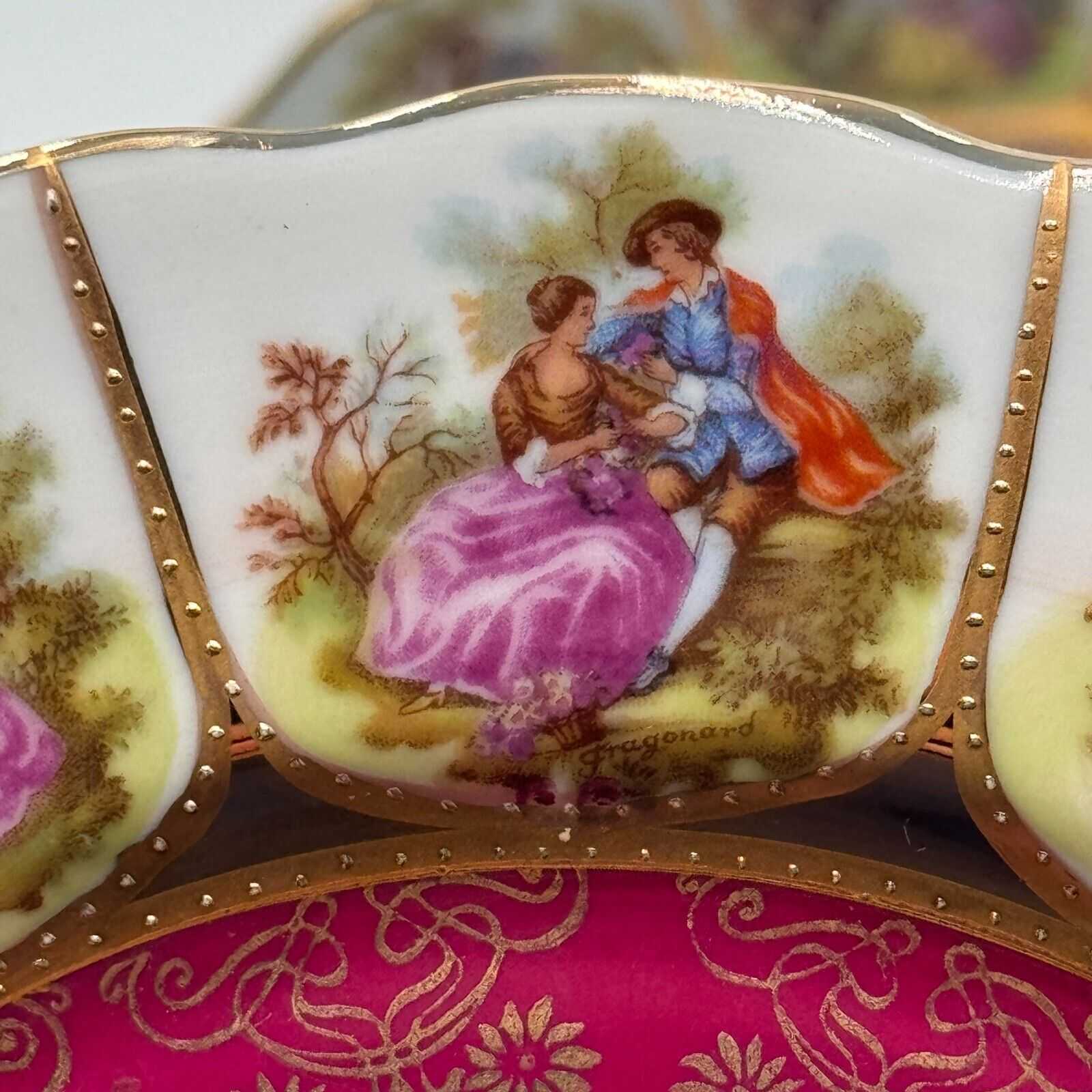 Set of 4 BAVARIA Germany COURTING SCENES Pink Green Blue Red Decorative 8in