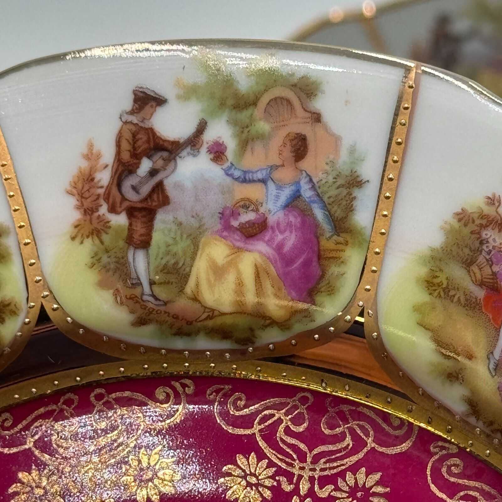 Set of 4 BAVARIA Germany COURTING SCENES Pink Green Blue Red Decorative 8in