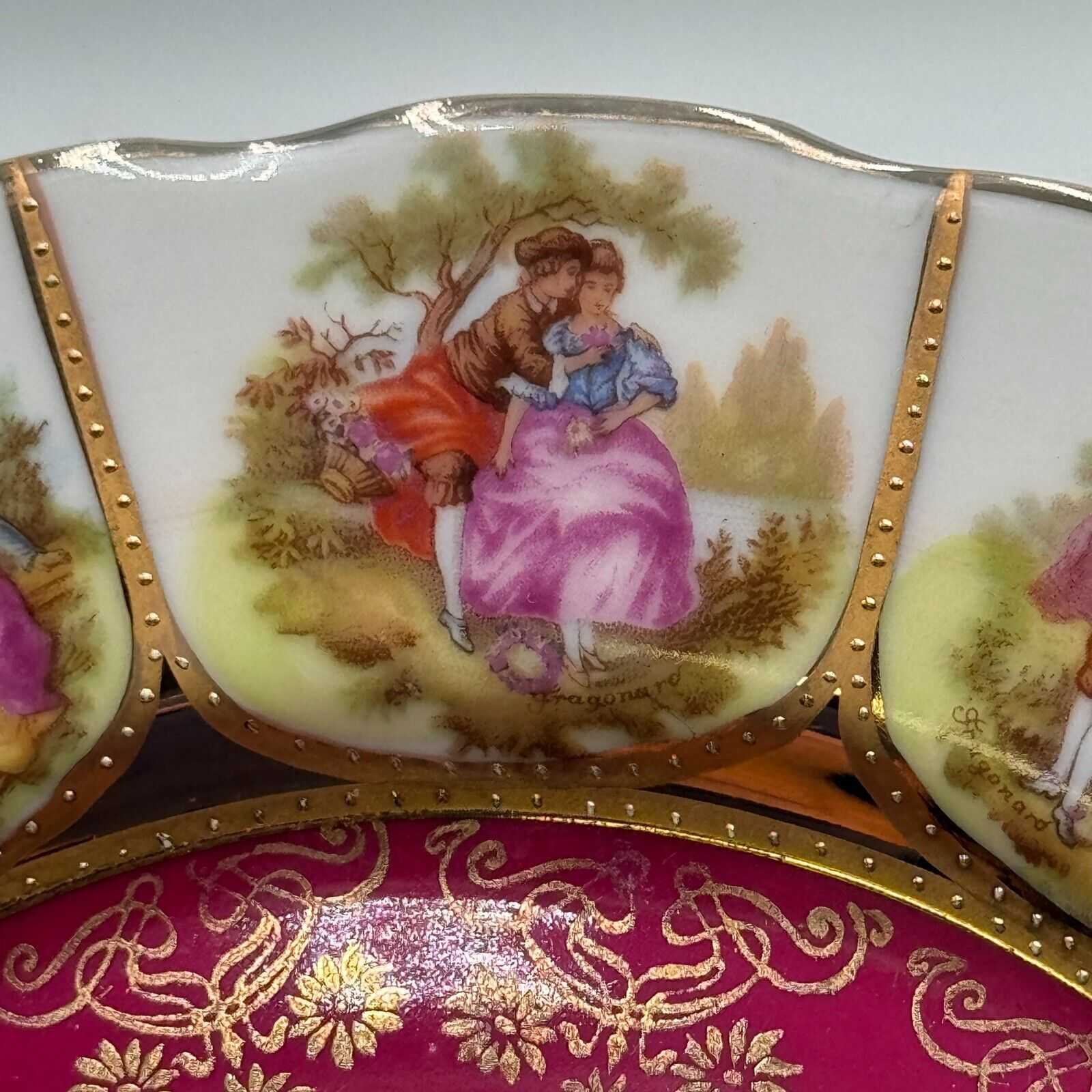 Set of 4 BAVARIA Germany COURTING SCENES Pink Green Blue Red Decorative 8in