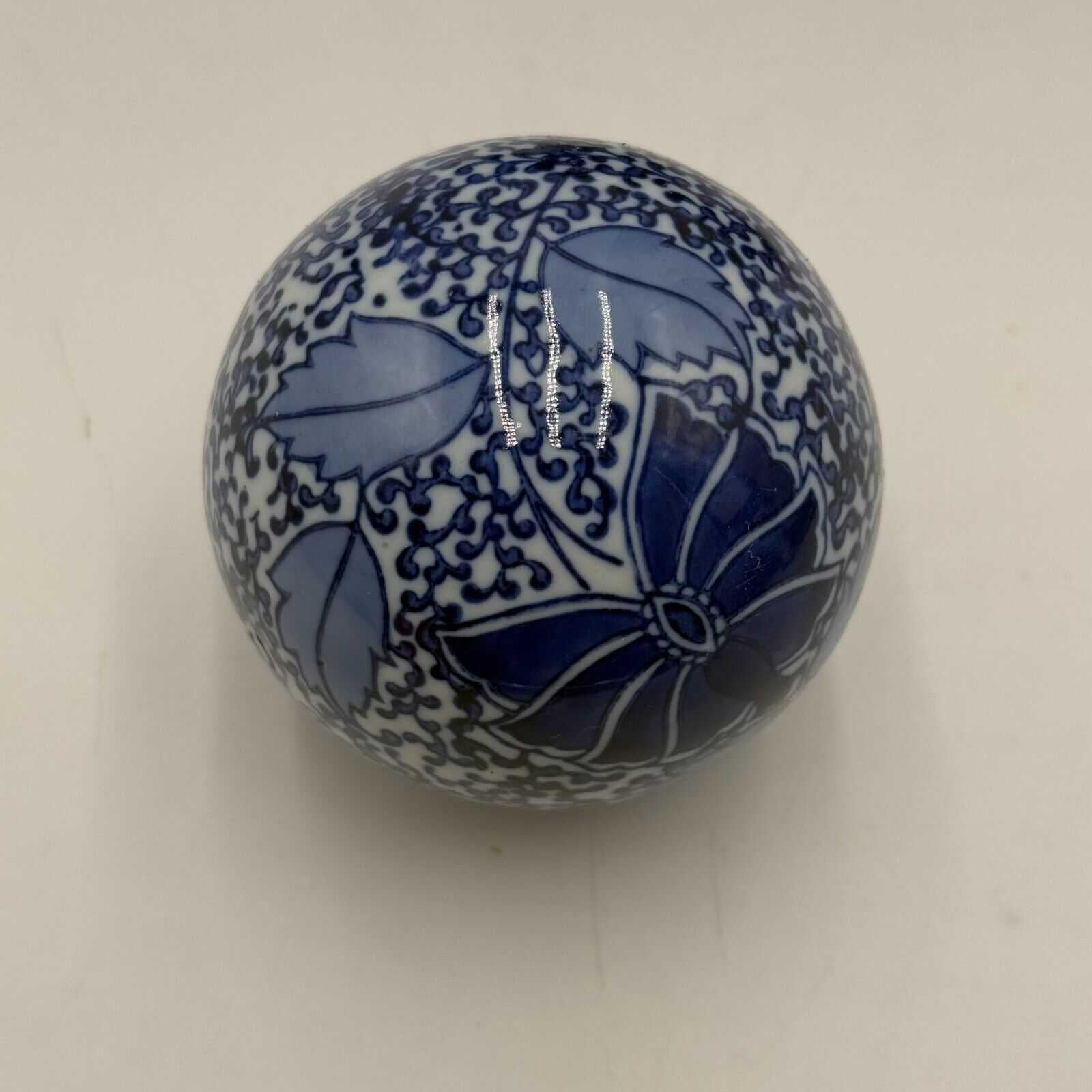 Set of 5 Antique Chinoiserie Carpet Balls Blue & White Porcelain Sphere 3 & 4in