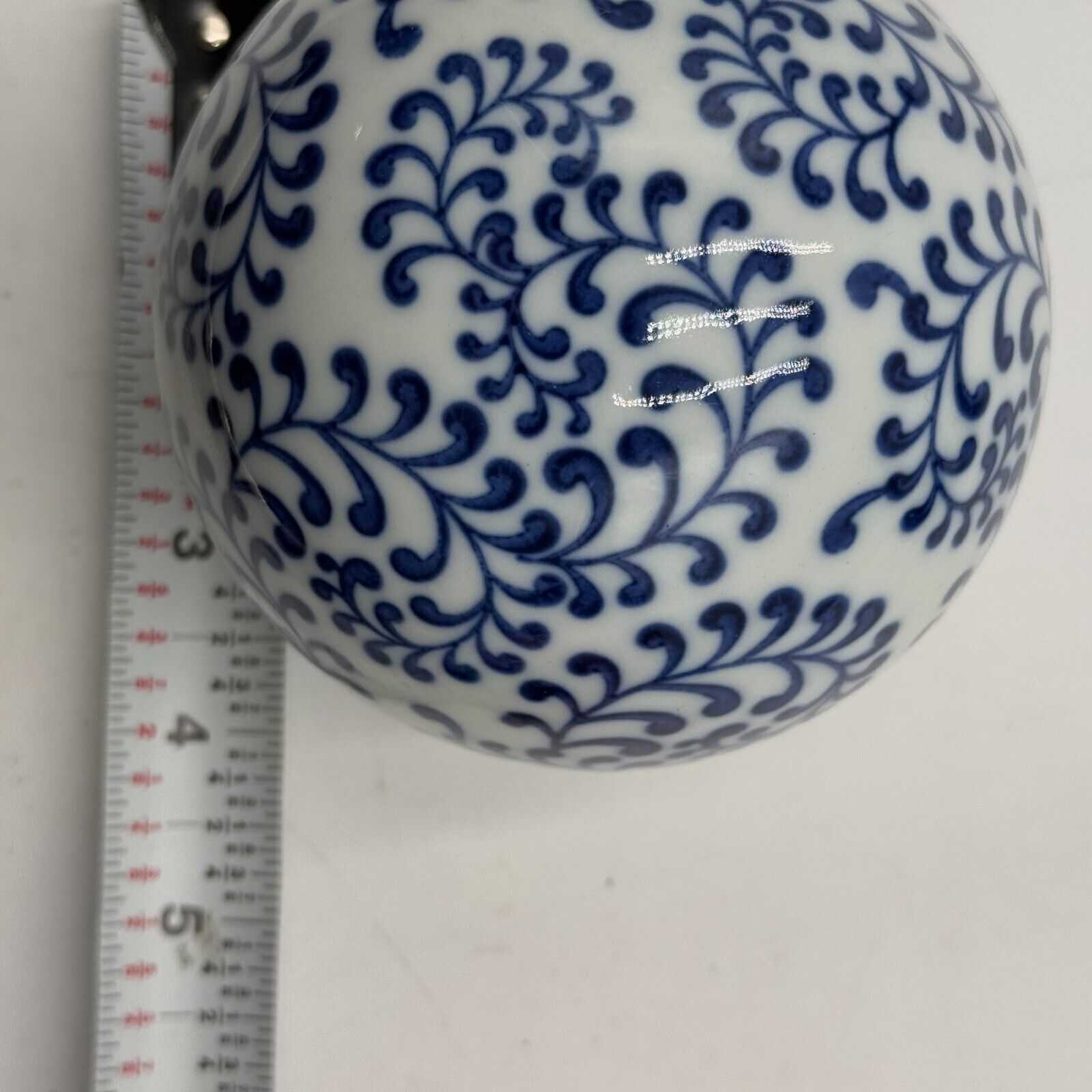 Set of 5 Antique Chinoiserie Carpet Balls Blue & White Porcelain Sphere 3 & 4in