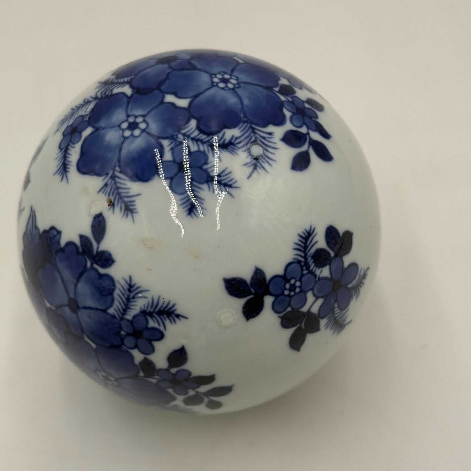 Set of 5 Antique Chinoiserie Carpet Balls Blue & White Porcelain Sphere 3 & 4in