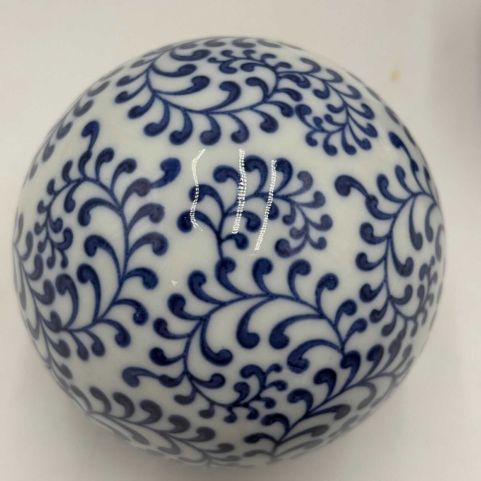 Set of 5 Antique Chinoiserie Carpet Balls Blue & White Porcelain Sphere 3 & 4in