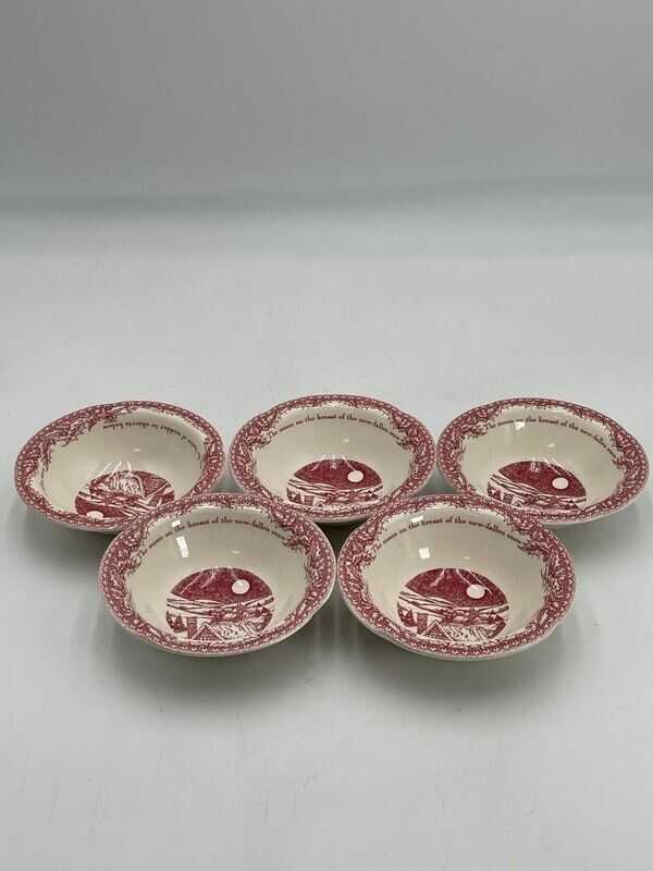 Set of 5 Johnson Brothers "Twas The Night" Christmas Red Holly 6" Rimmed Bowl