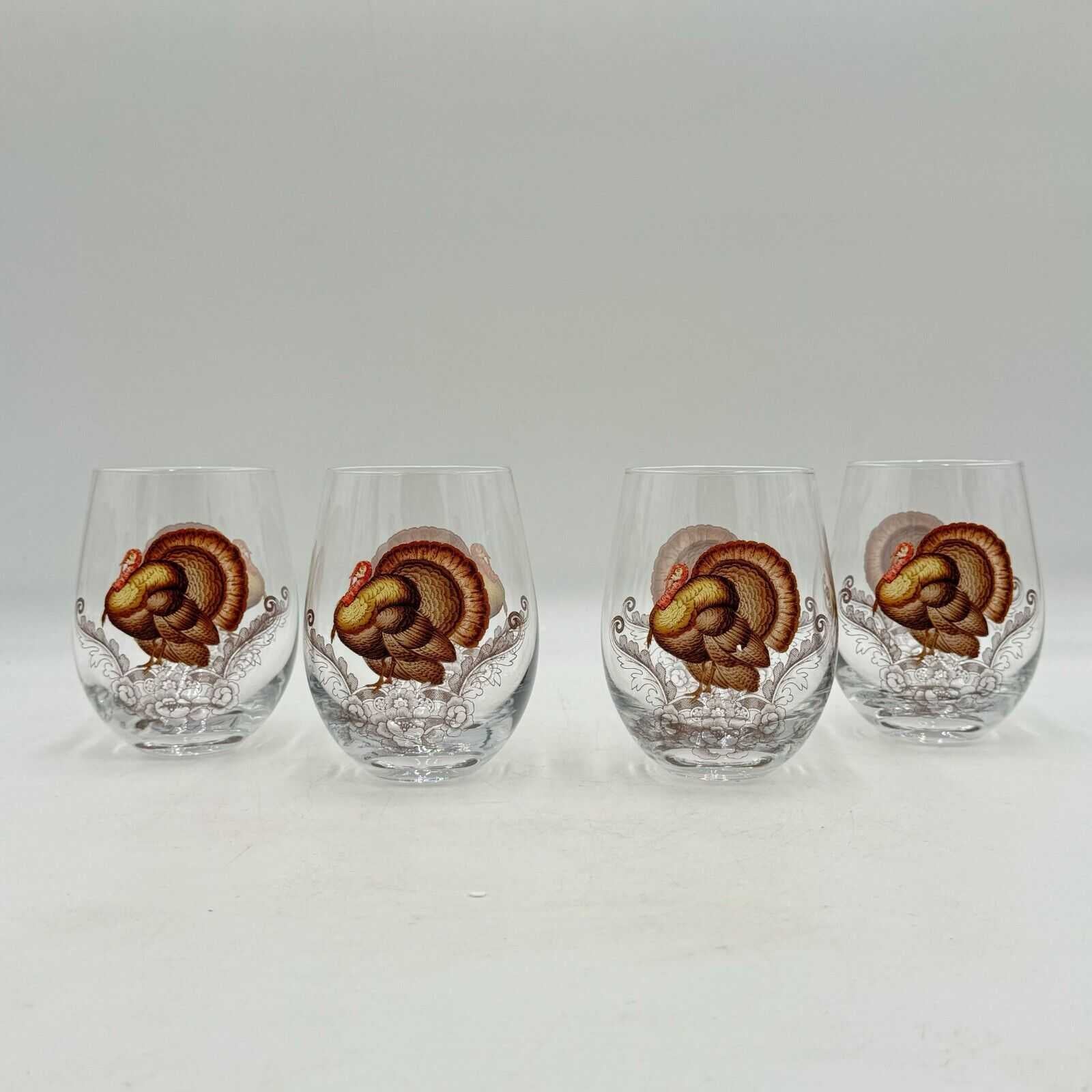 Spode Set of 5 Thanksgiving Turkey Woodland Drinkware Coffee Mug & 4 Glass Cups