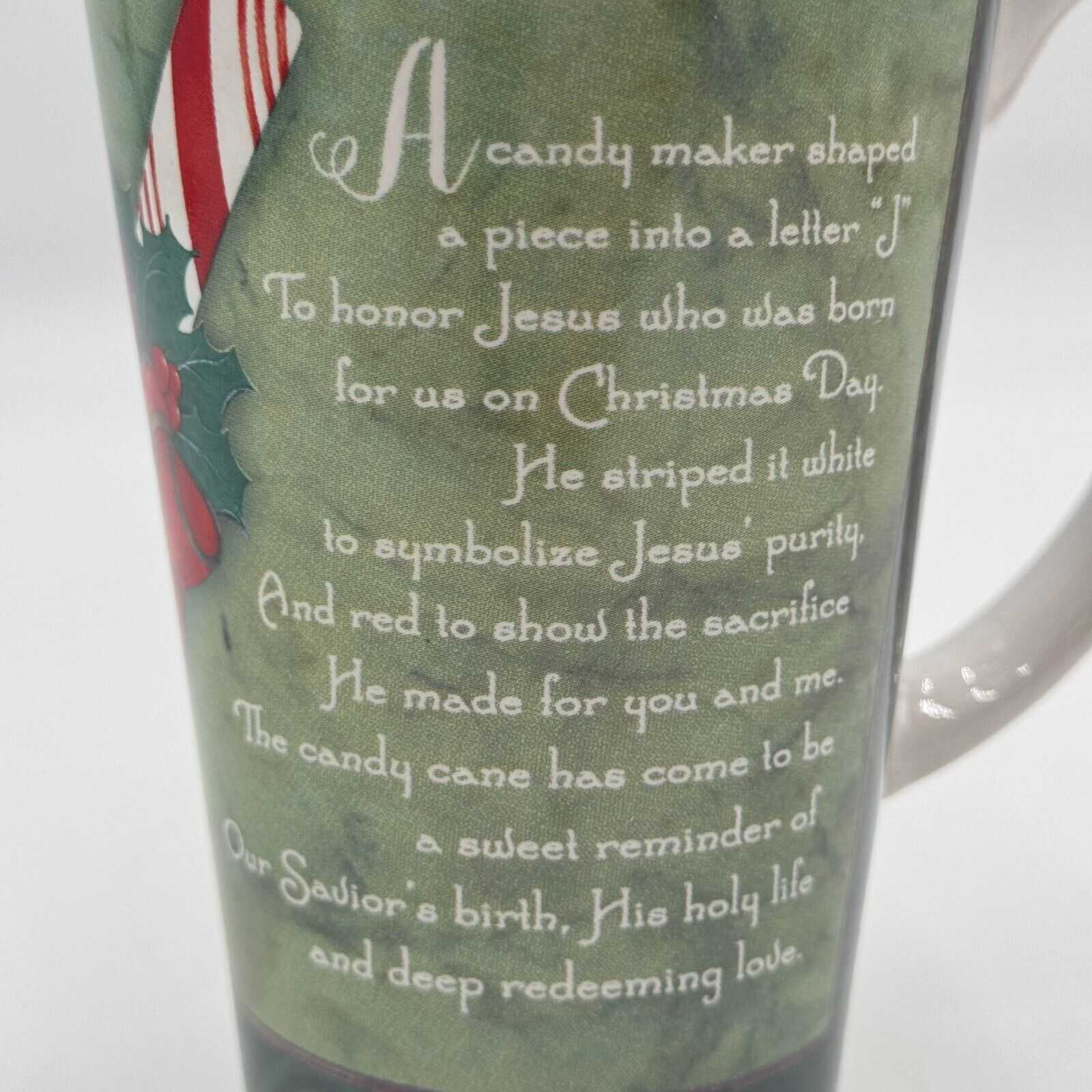 Tall Green Mug Legend of the Candy Cane Story Candycane Christmas Holiday Cup