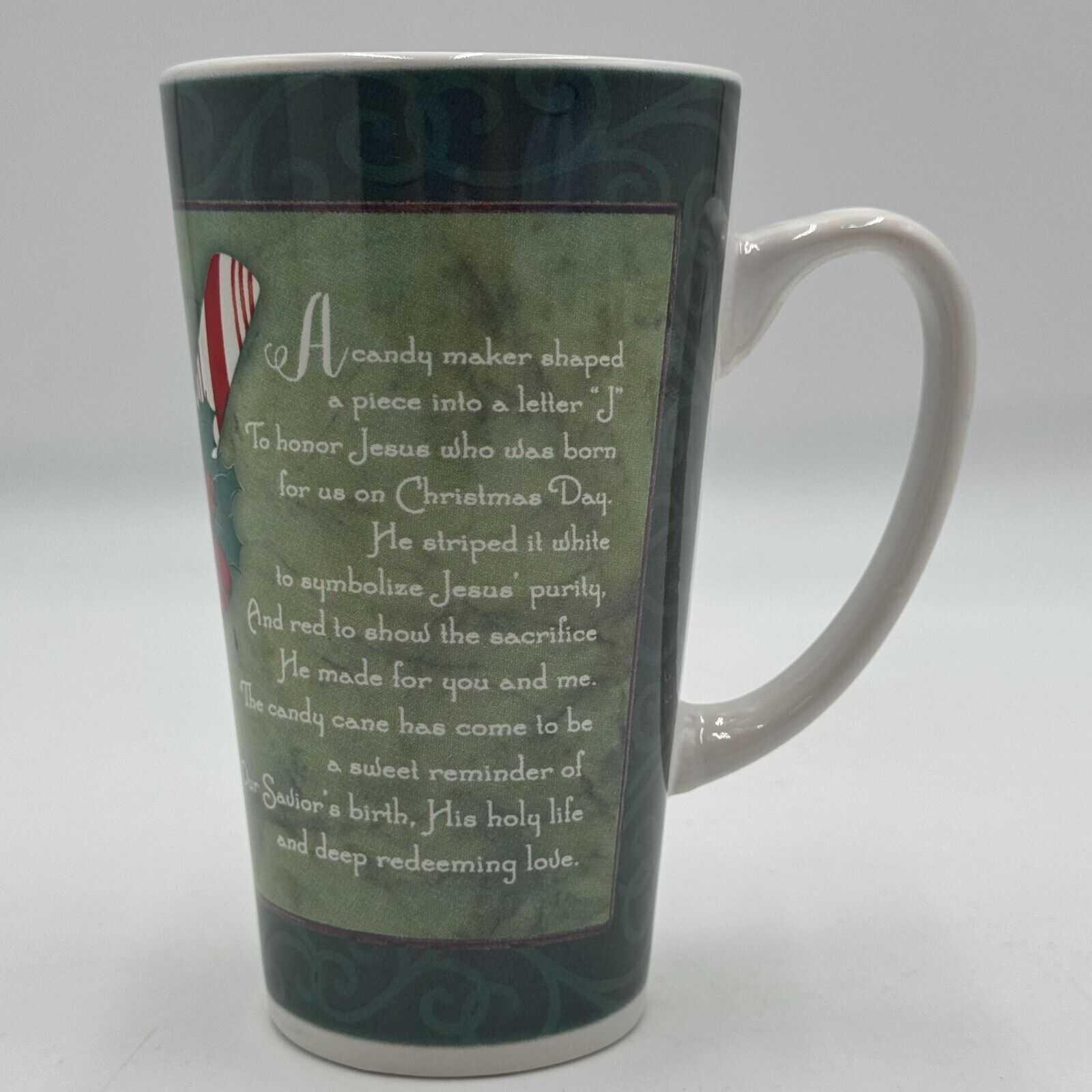 Tall Green Mug Legend of the Candy Cane Story Candycane Christmas Holiday Cup