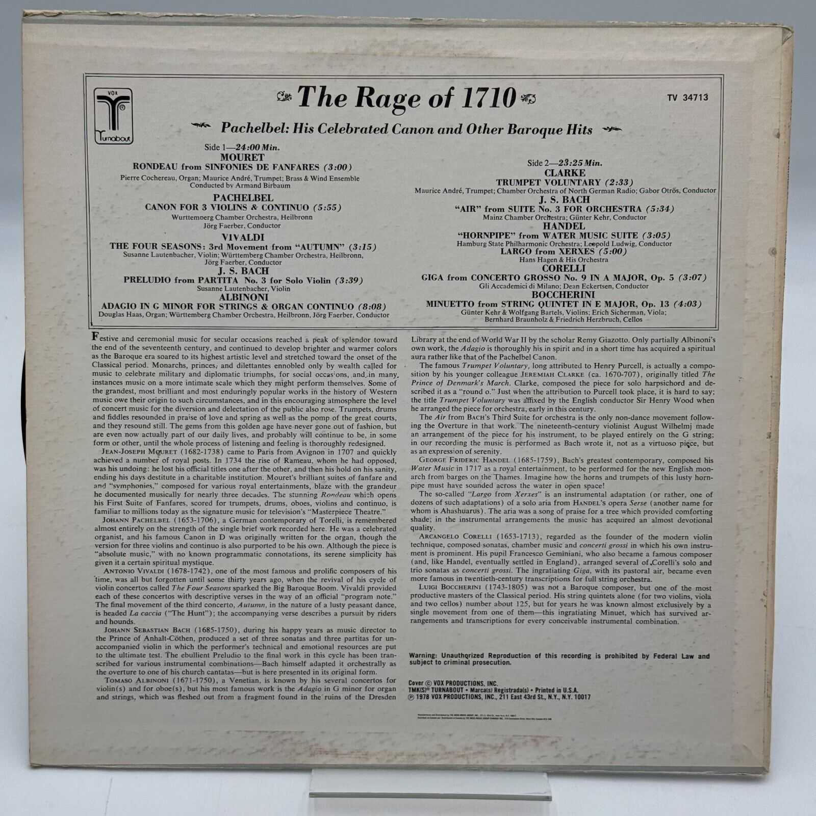 The Rage of 1710 Pachelbel His Celebrated Canon and other Baroque Hits TV 34713