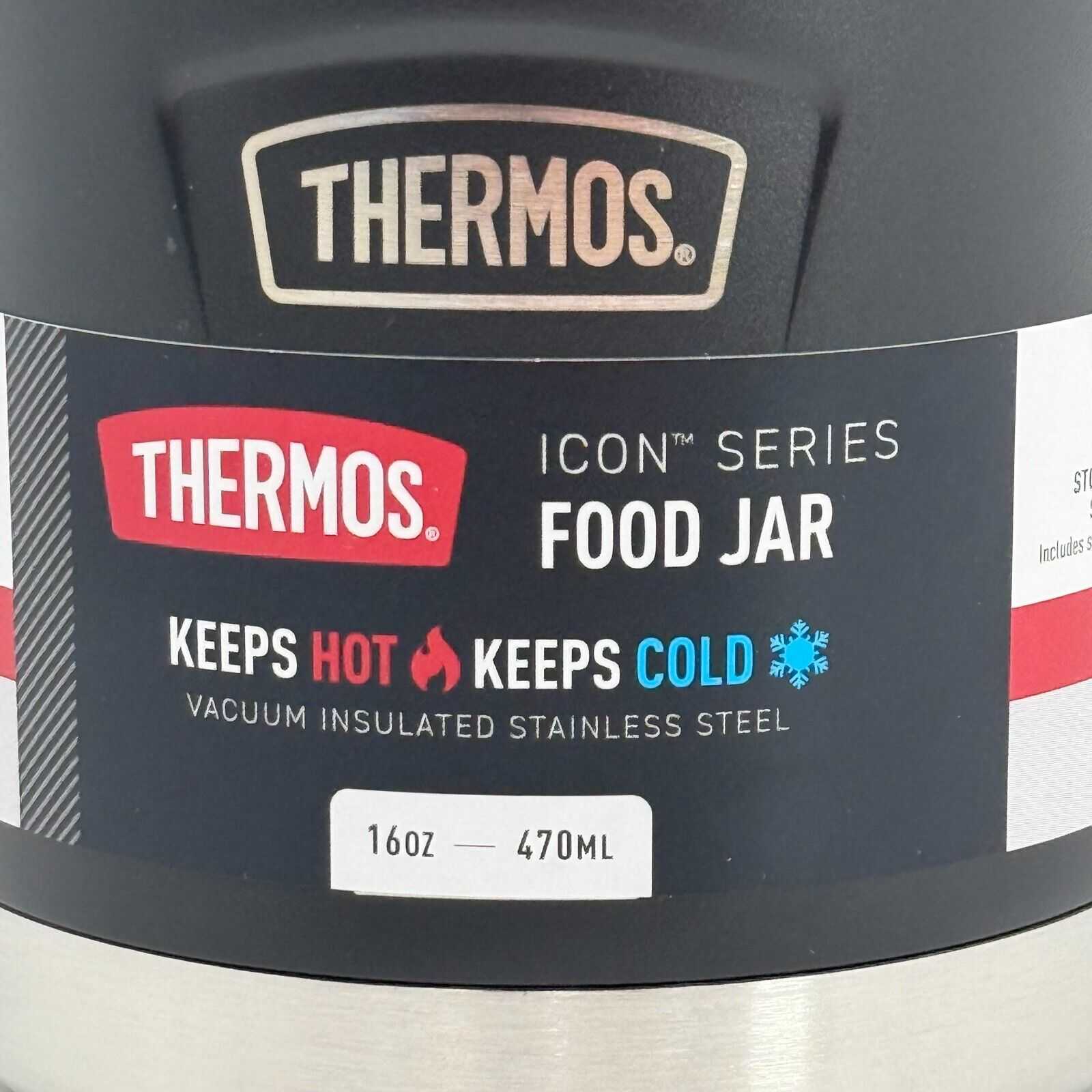 Thermos 16oz Stainless Steel Food Jar Hot Cold Icon Series Stow Away Spoon Stora