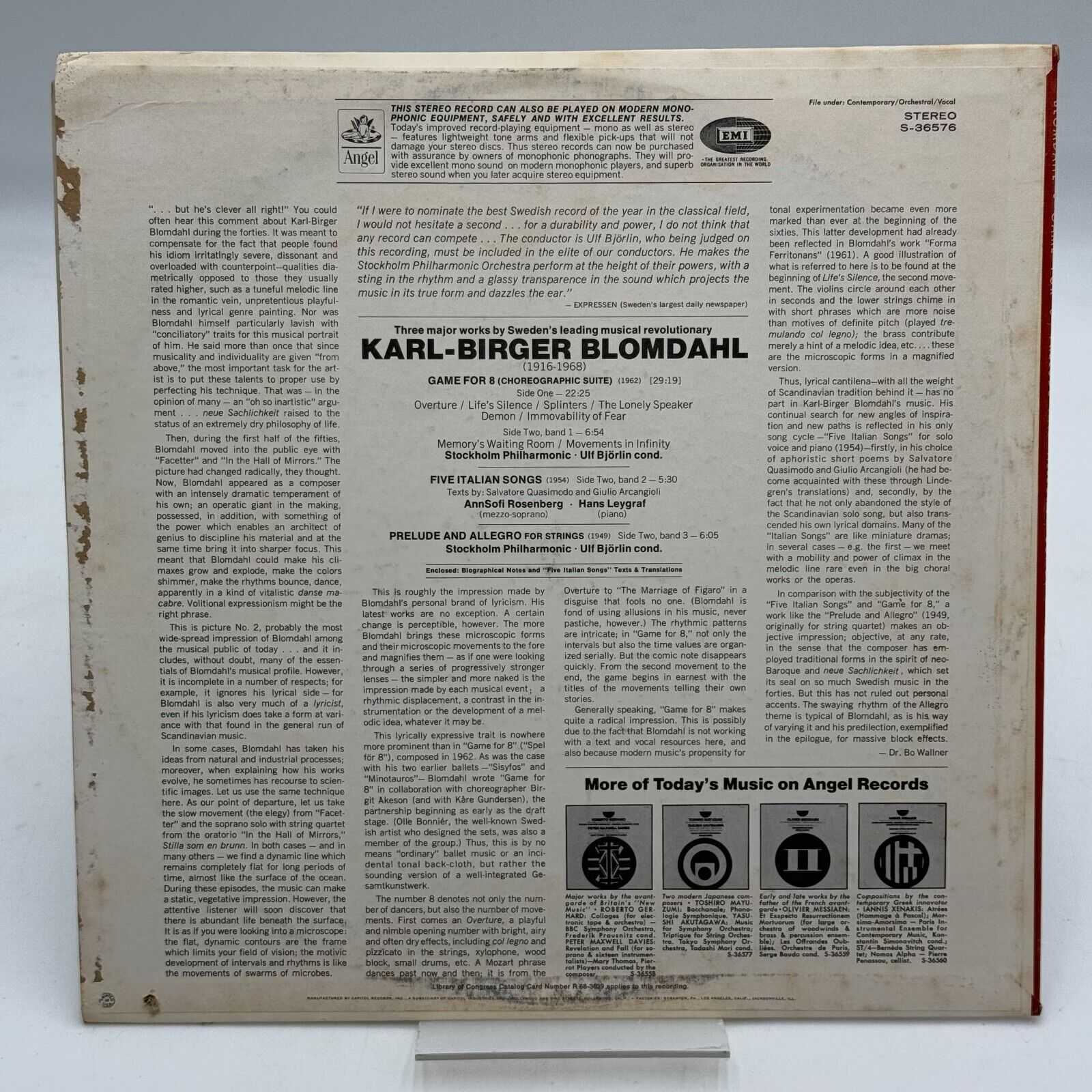 Three Major Works Karl Birger Blomdahl (Vinyl, Angel, S36576)