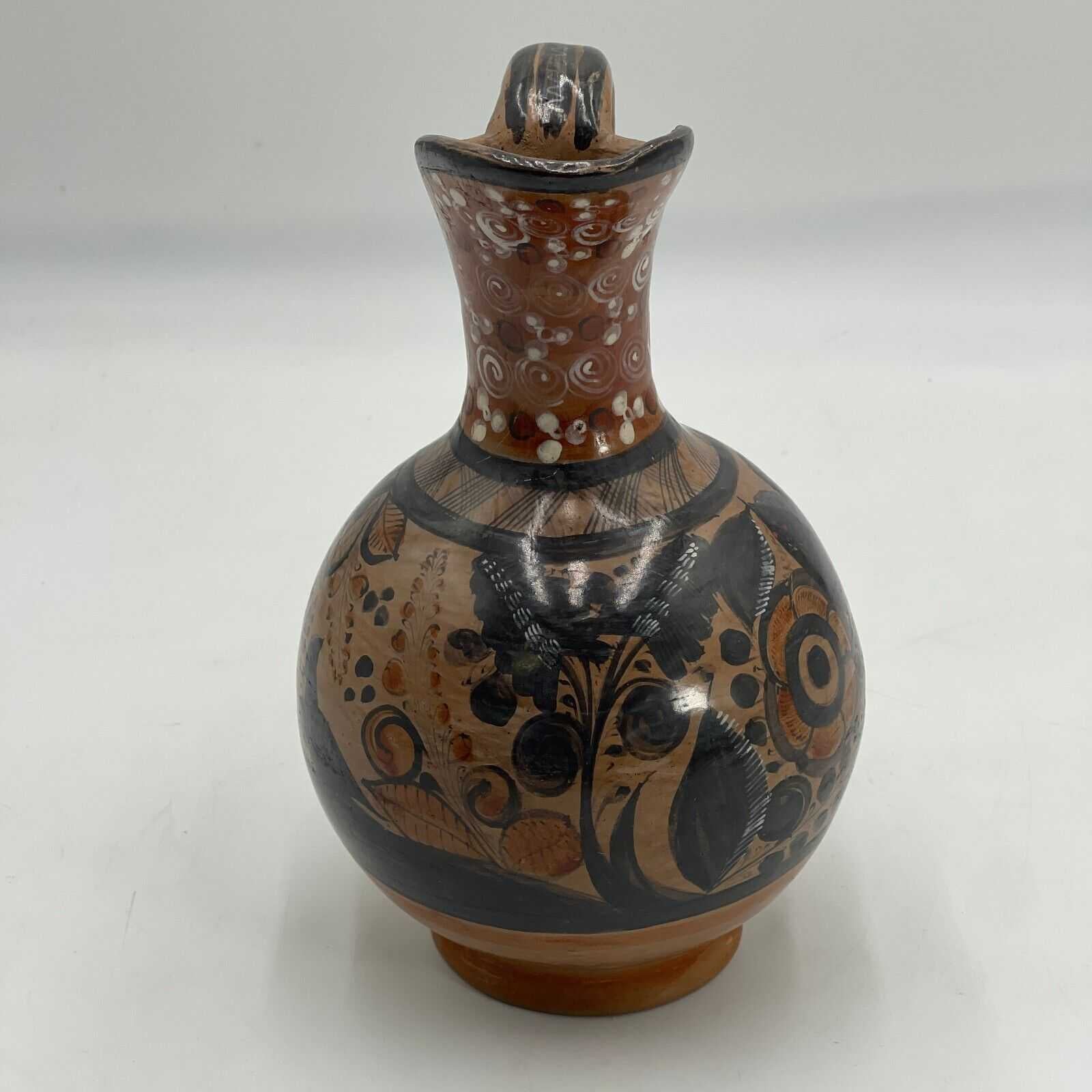 Tonala Handmade Clay Pottery Pitcher Vintage Mexico 10" Tall Antique