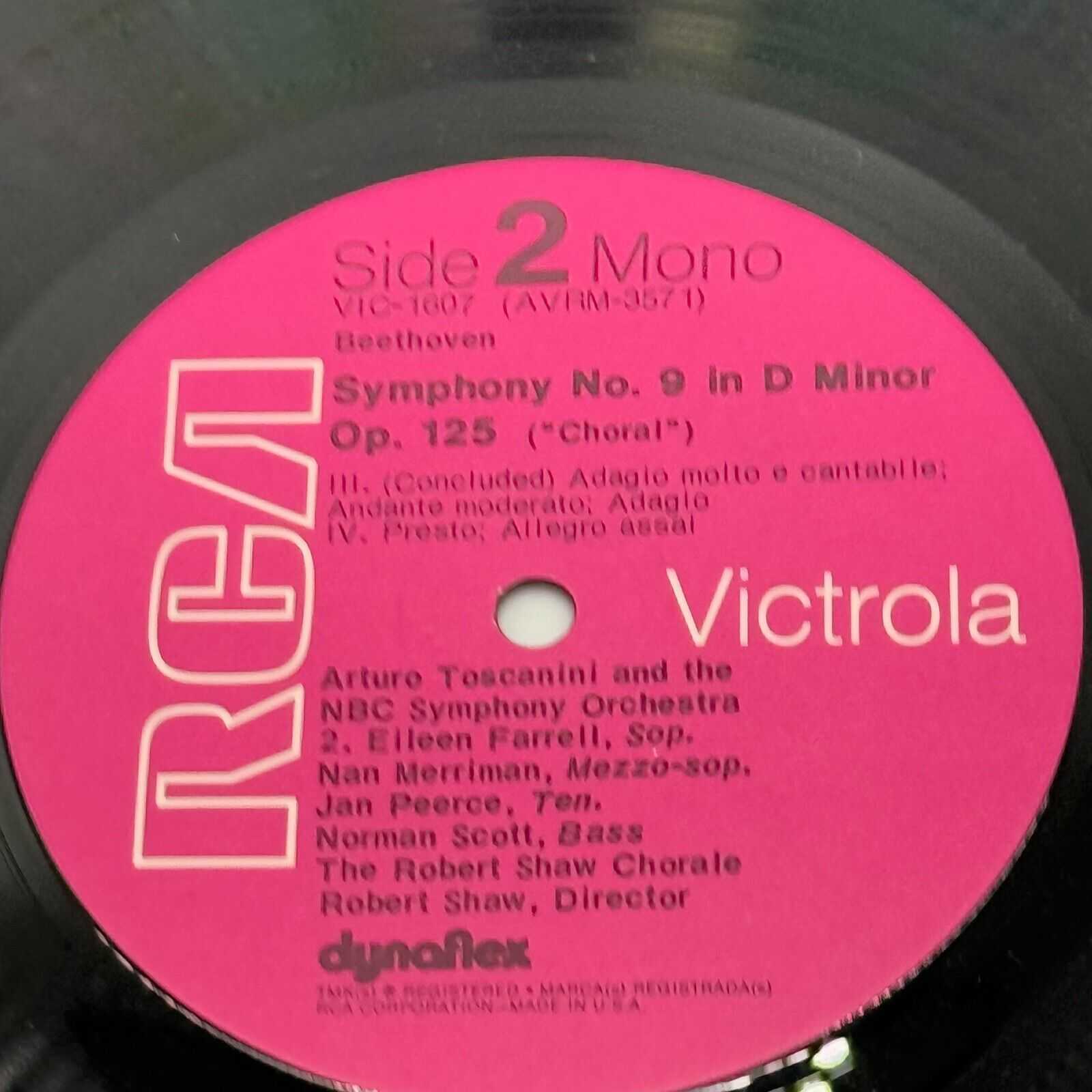 Toscanini Beethoven Ninth Symphony RCA Victrola VIC-1607 Classical Mono EX