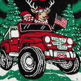 Ugly Christmas Sweater Company Green Red Reindeer Jeep Elf Snow Men’s Size Large