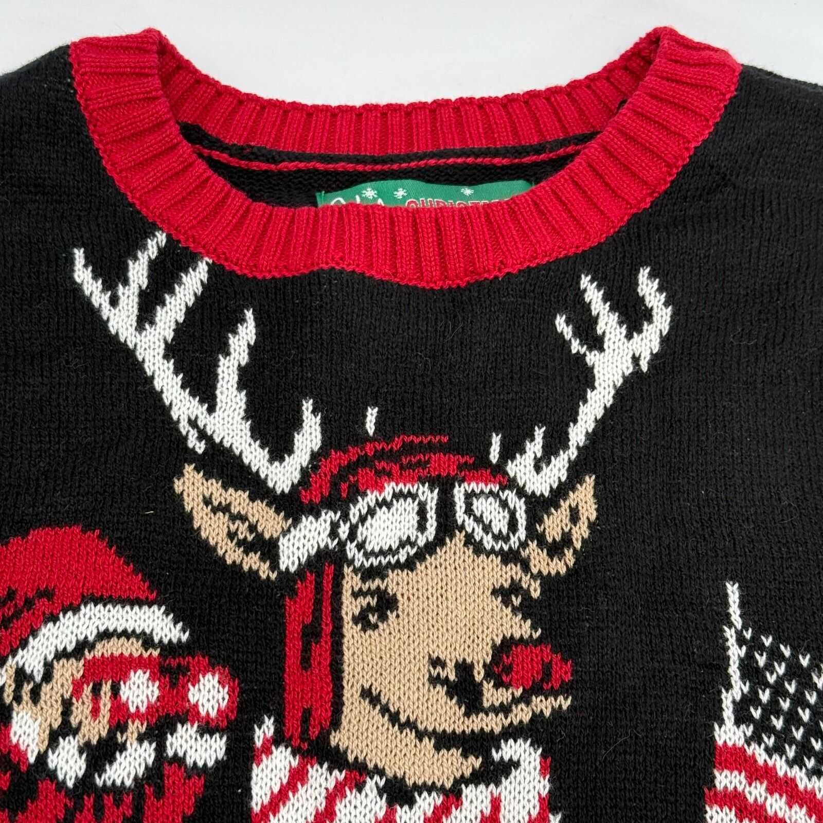 Ugly Christmas Sweater Company Green Red Reindeer Jeep Elf Snow Men’s Size Large