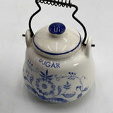 Vintage 1950's Delft Blue Teapot 3" Sugar 2 Piece Metal Handles Japan