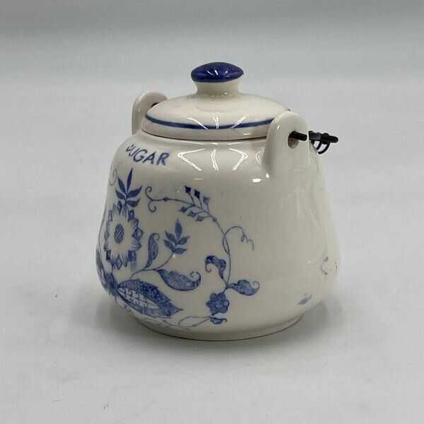 Vintage 1950's Delft Blue Teapot 3" Sugar 2 Piece Metal Handles Japan