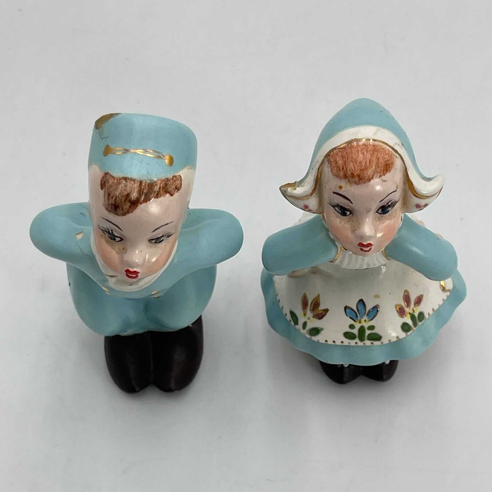 Vintage Charming Porcelain Sculptures Dutch Boy and Girl Kissing Figurines