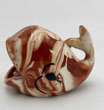 Vintage Clay Pottery Ceramic Cream Brown Swirl Whale Figurine 2.5"