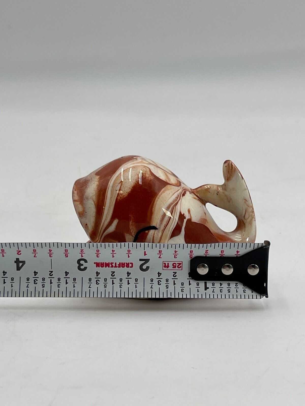 Vintage Clay Pottery Ceramic Cream Brown Swirl Whale Figurine 2.5"