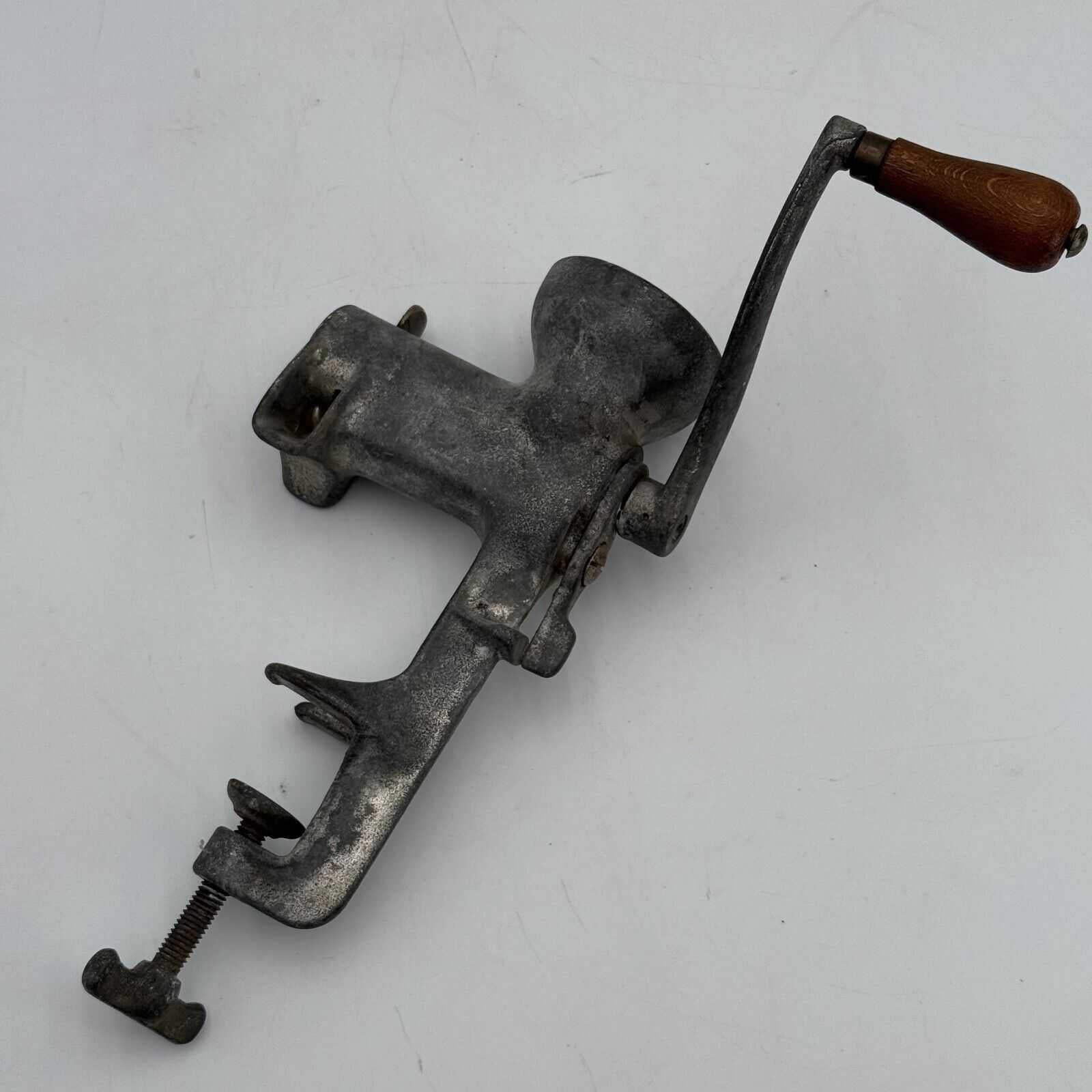 Vintage Hand Crank Metal Meat Grinder with Clamp