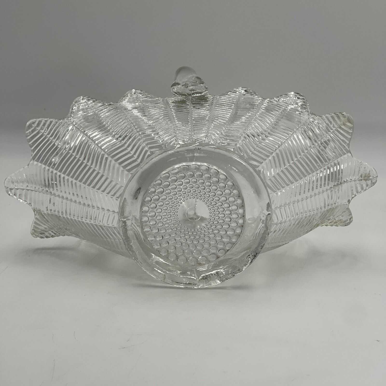 Vintage Large L.E. Smith Glass Clear Feather or Fern Pattern Basket 1940’s/50s