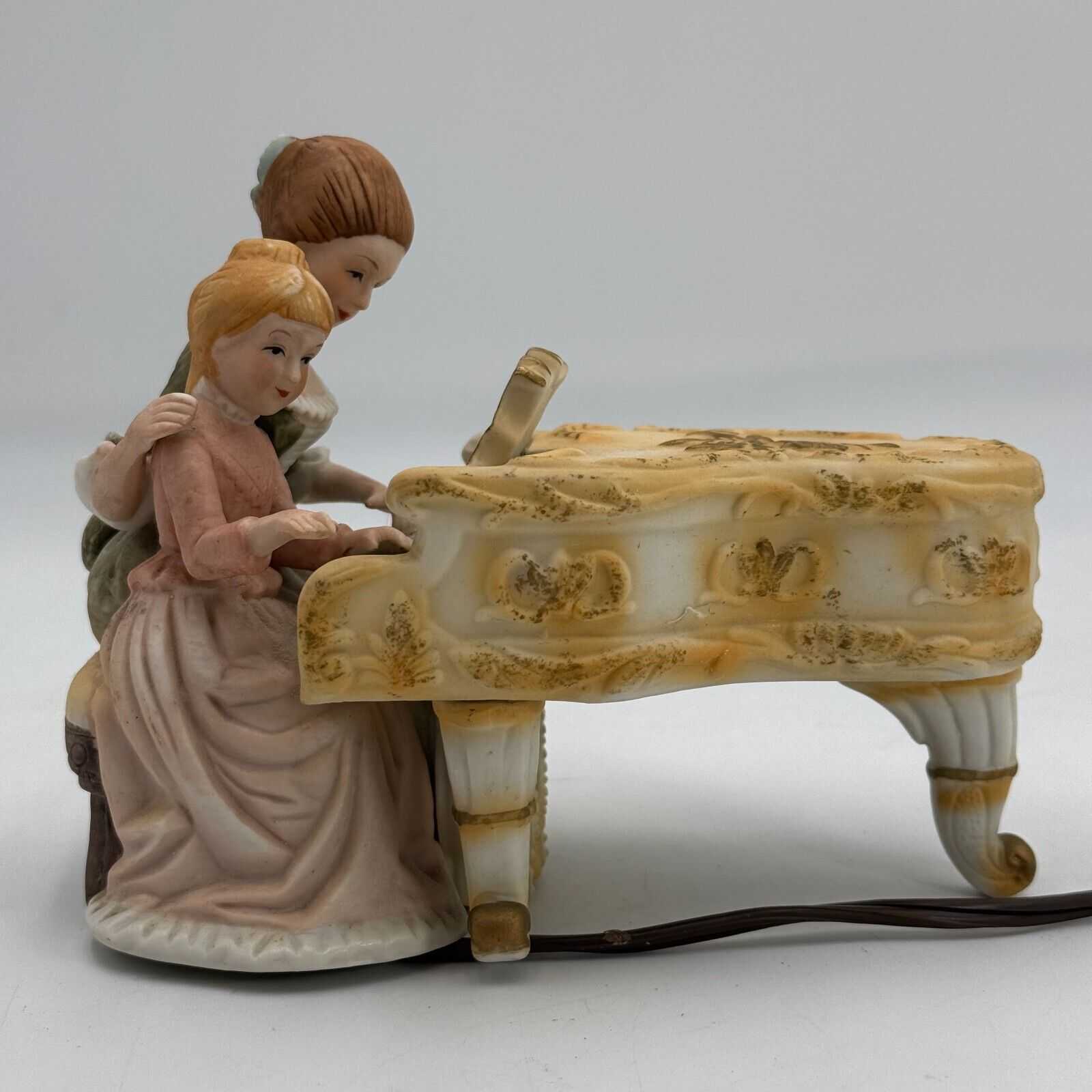 Vintage Lenwile Ardalt Woman Teaching Child Piano Figurine Ceramic Art Light Up