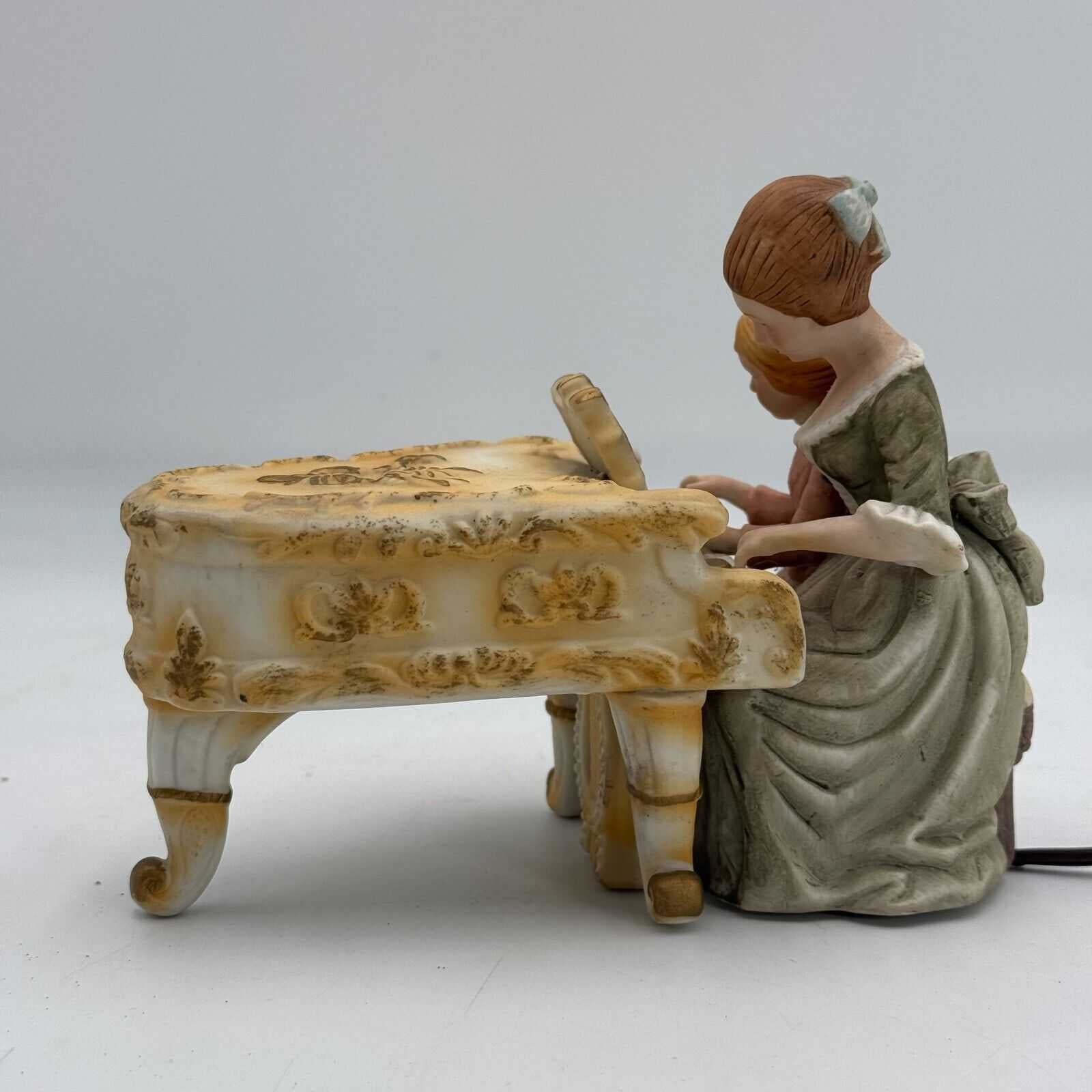 Vintage Lenwile Ardalt Woman Teaching Child Piano Figurine Ceramic Art Light Up