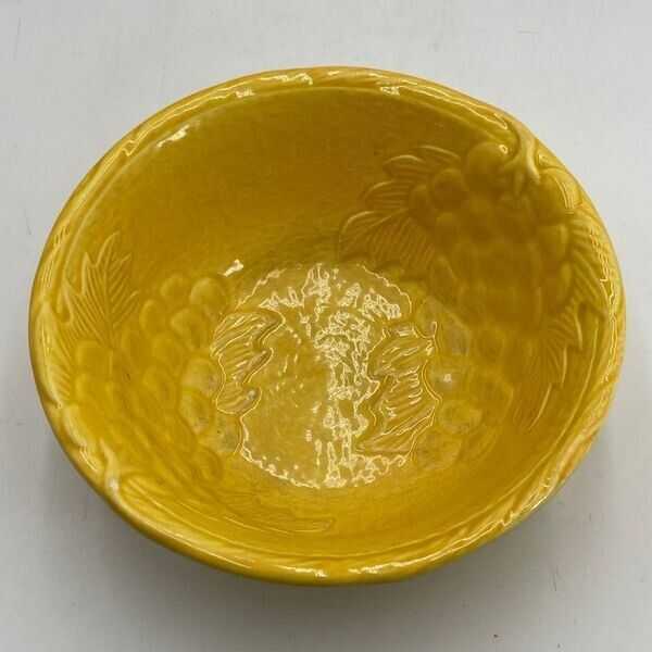 Vintage Maddux of California Pottery Bowl Yellow Glaze with Grape Bunch Motif 31