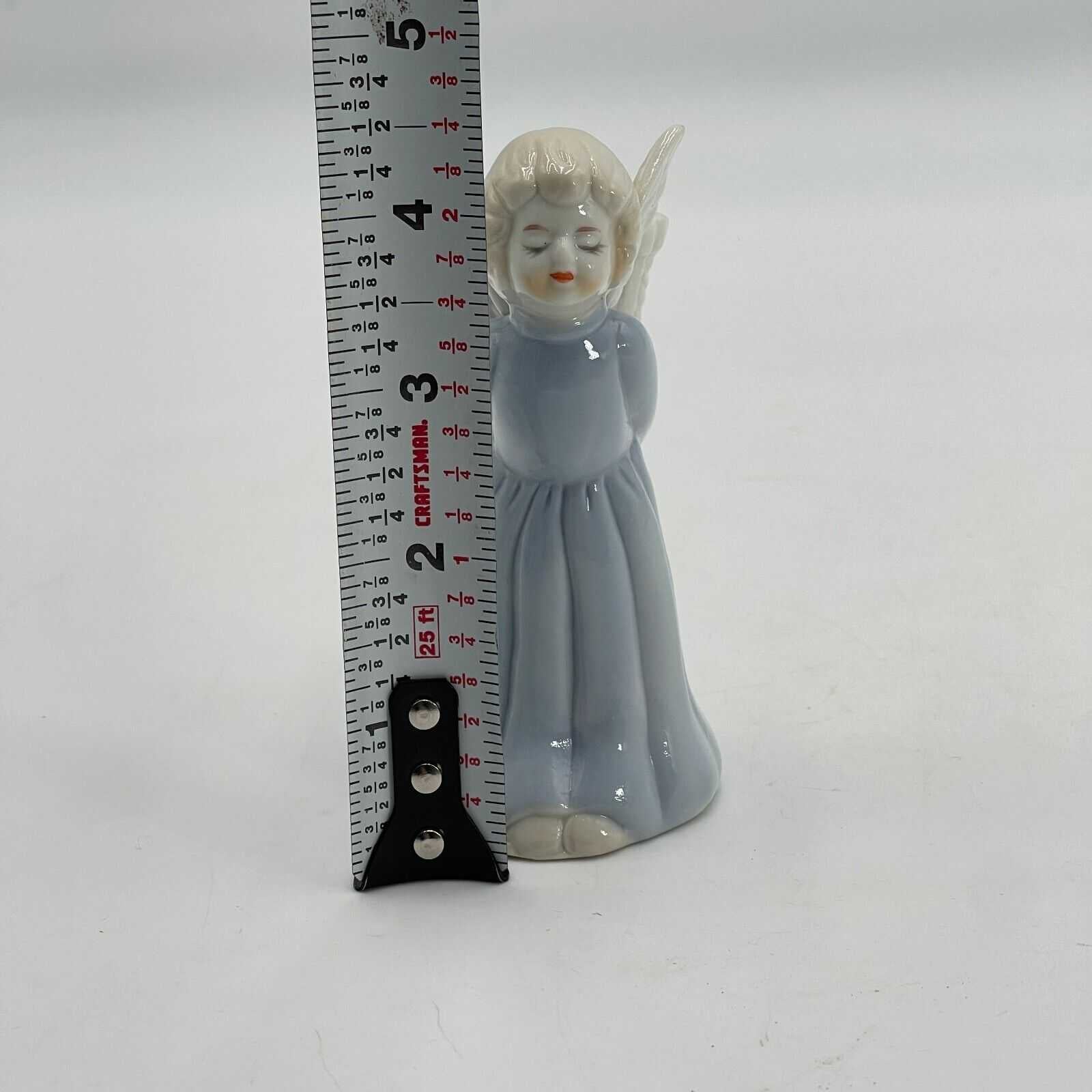 Vintage Porcelain Blue And White Angel Figurine Candle Holder Hand Painted 4"