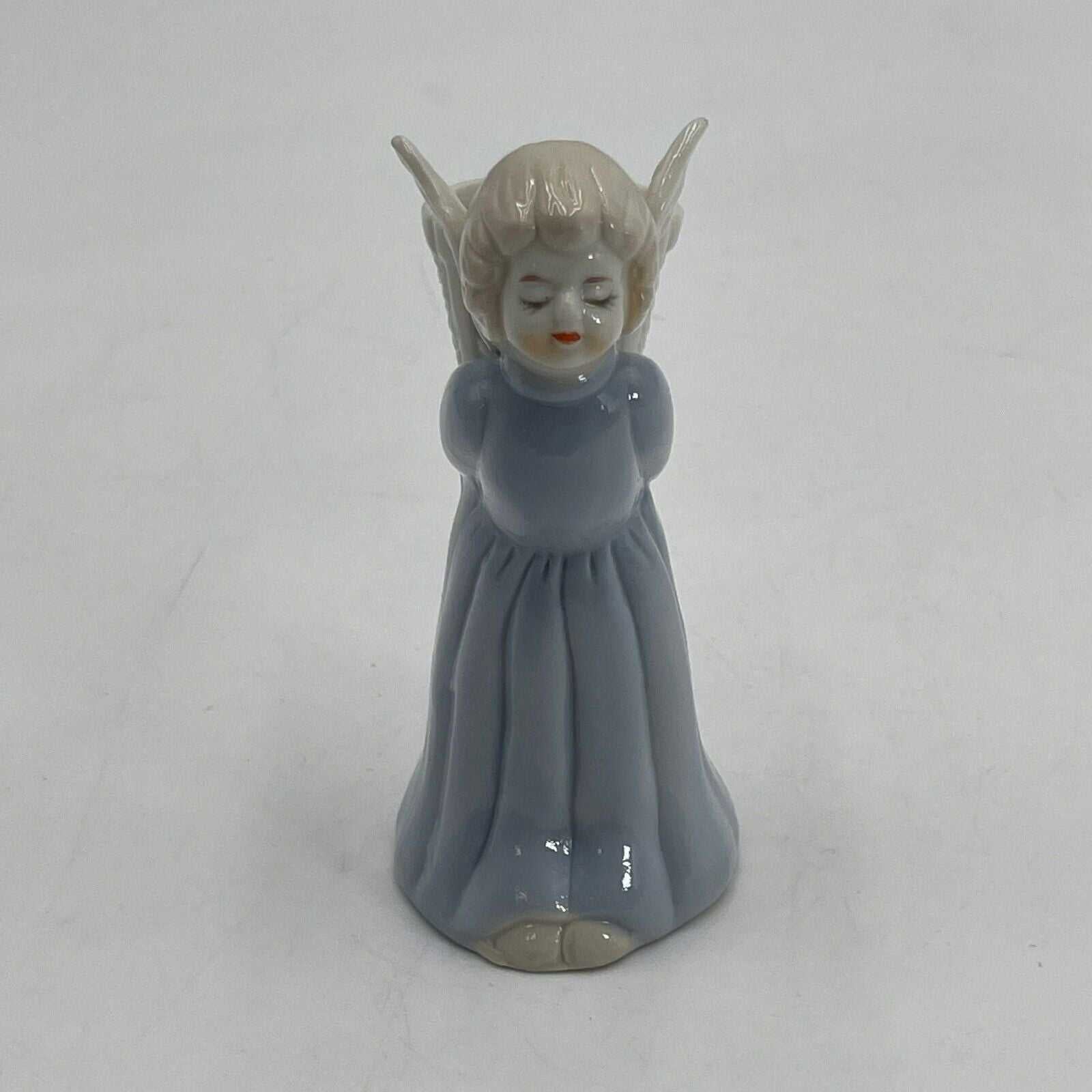 Vintage Porcelain Blue And White Angel Figurine Candle Holder Hand Painted 4"