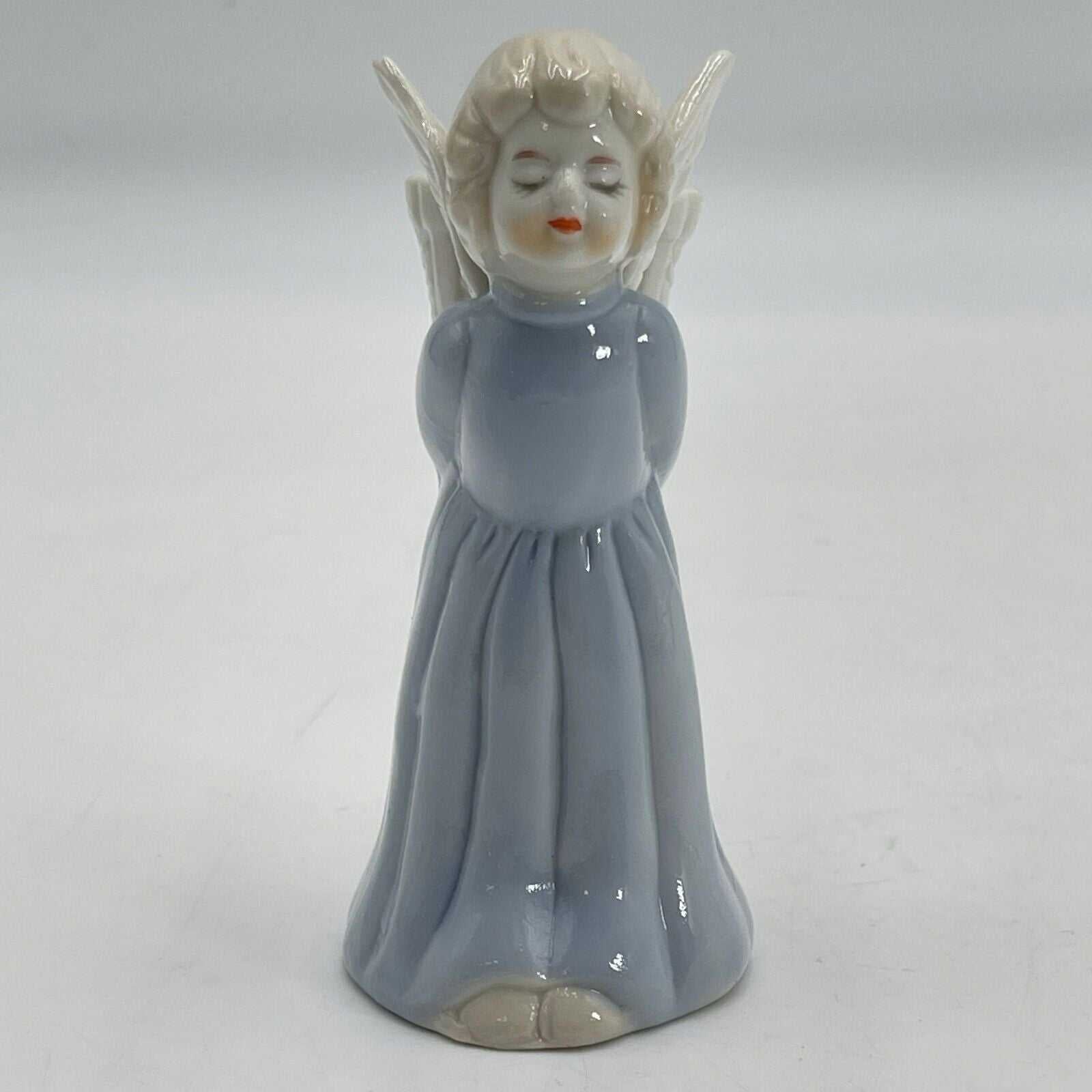 Vintage Porcelain Blue And White Angel Figurine Candle Holder Hand Painted 4"