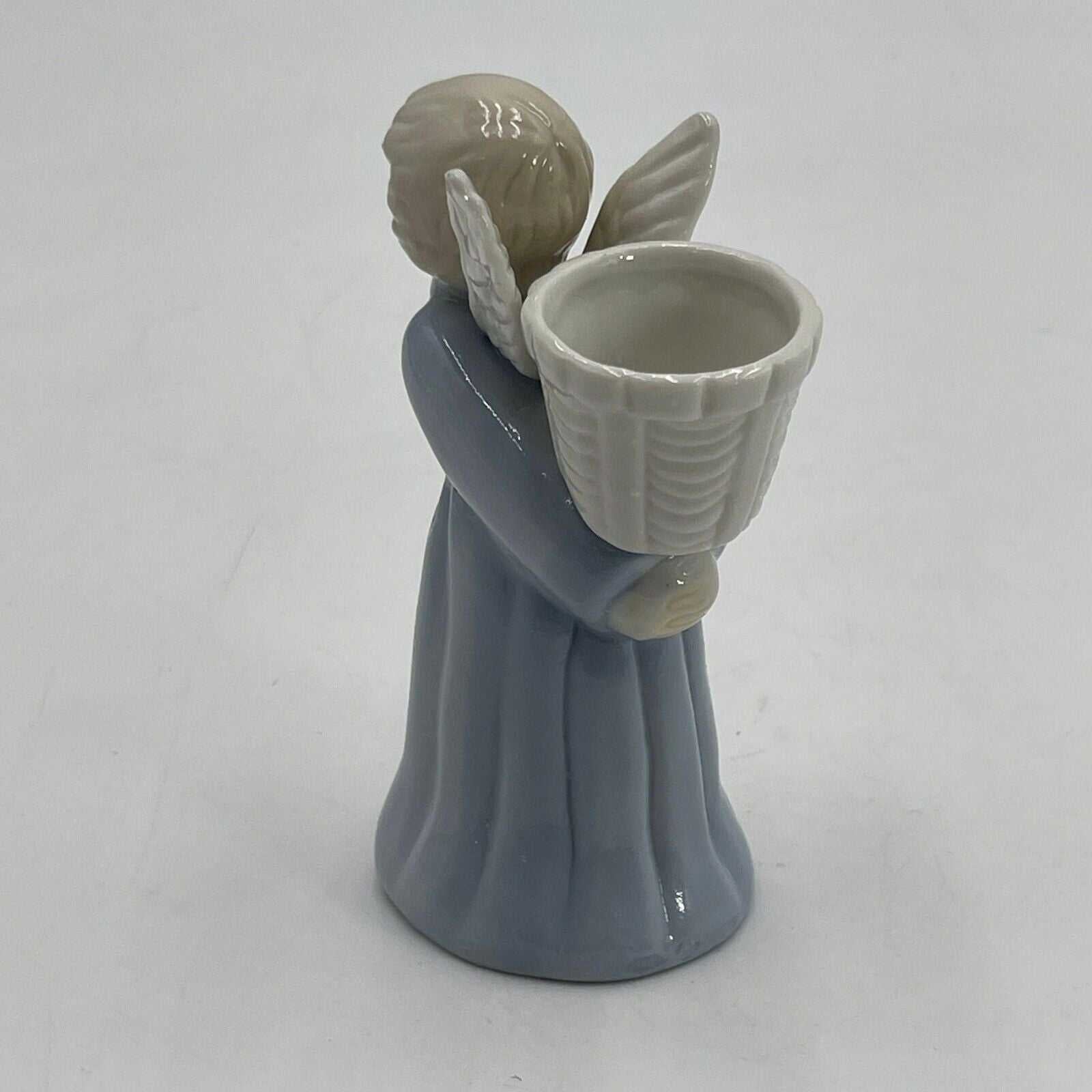 Vintage Porcelain Blue And White Angel Figurine Candle Holder Hand Painted 4"