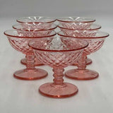 Vintage Set of 7 Pink Diamond Depression Glass Sherbet Dessert Ice Cream Glasses