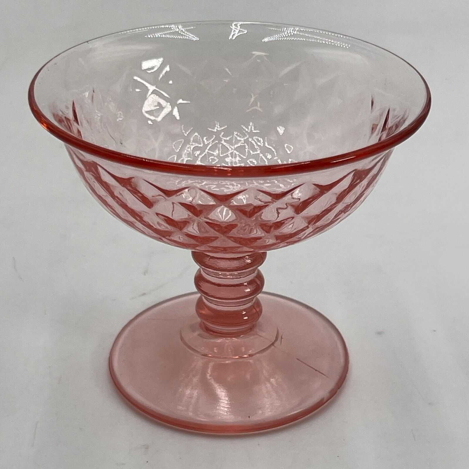 Vintage Set of 7 Pink Diamond Depression Glass Sherbet Dessert Ice Cream Glasses