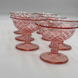 Vintage Set of 7 Pink Diamond Depression Glass Sherbet Dessert Ice Cream Glasses