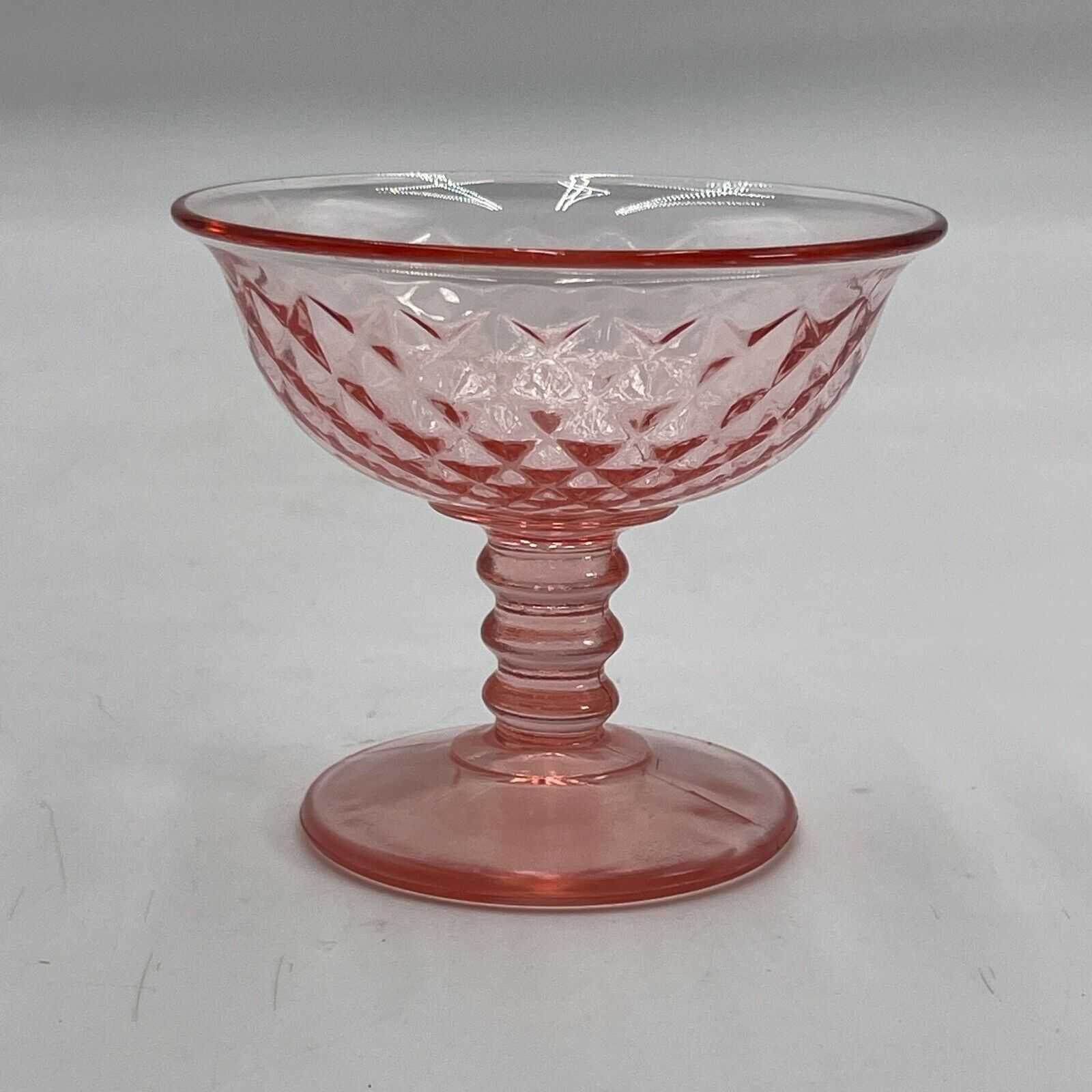 Vintage Set of 7 Pink Diamond Depression Glass Sherbet Dessert Ice Cream Glasses