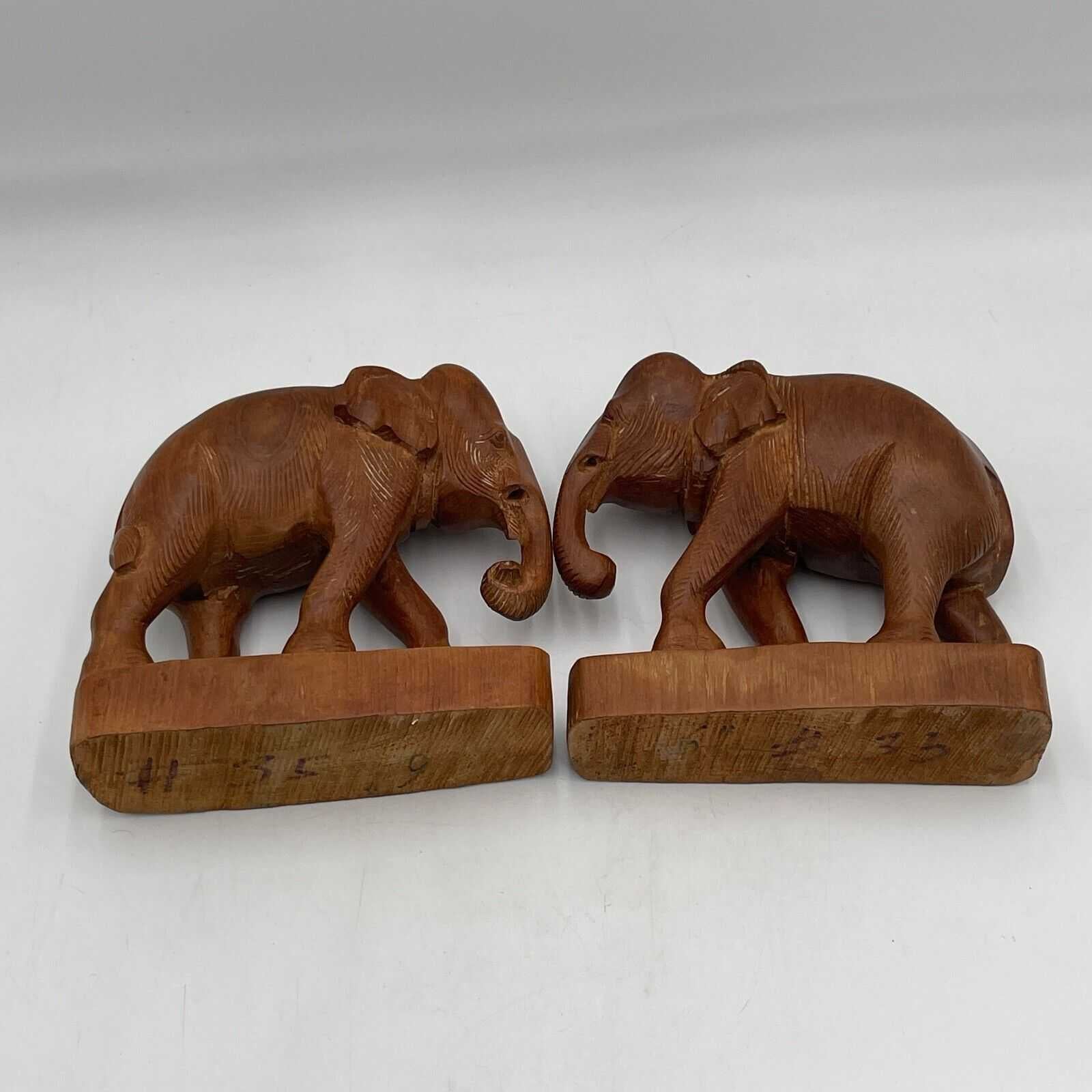 Vintage Two Sculptures In Carved Wood Young Elephants Elephant Sculpture