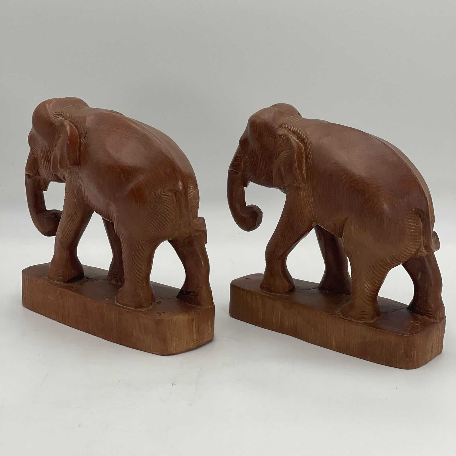 Vintage Two Sculptures In Carved Wood Young Elephants Elephant Sculpture