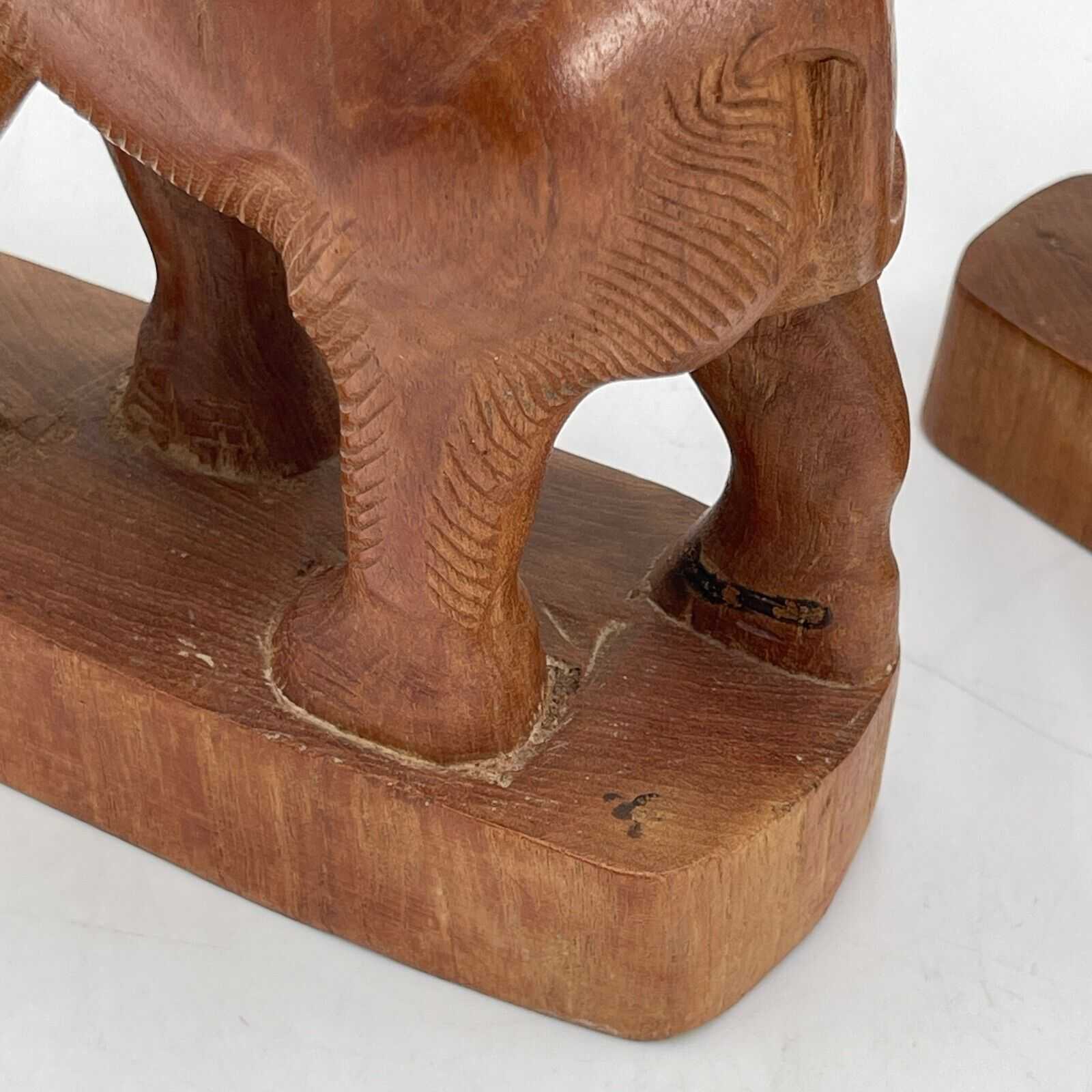 Vintage Two Sculptures In Carved Wood Young Elephants Elephant Sculpture