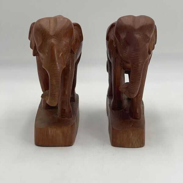 Vintage Two Sculptures In Carved Wood Young Elephants Elephant Sculpture