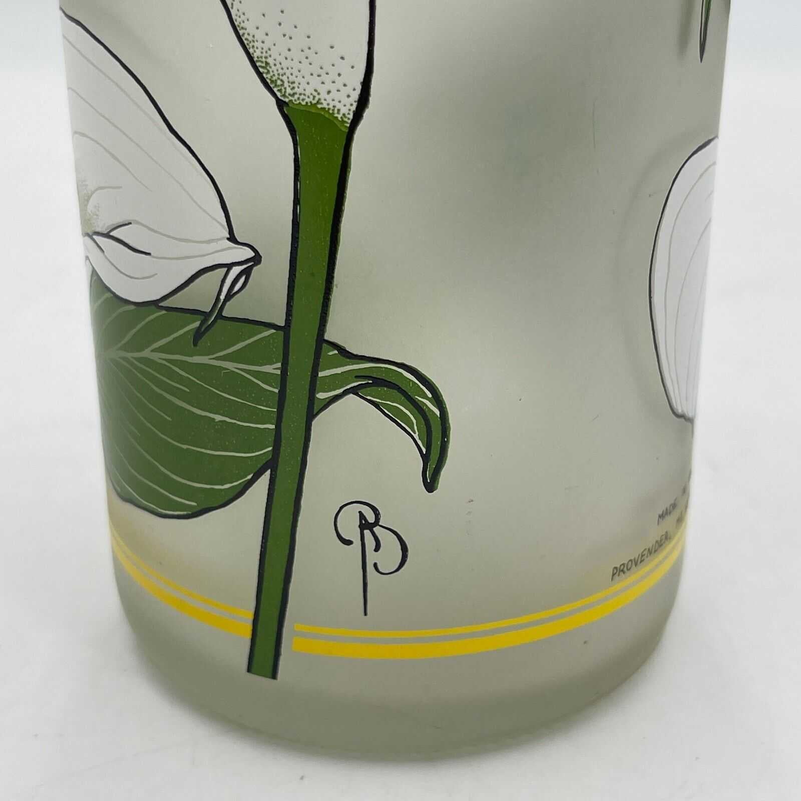 Vtg 1983 Italy Provender Painted Calla Lilly Frosted Glass Bottle With Stopper