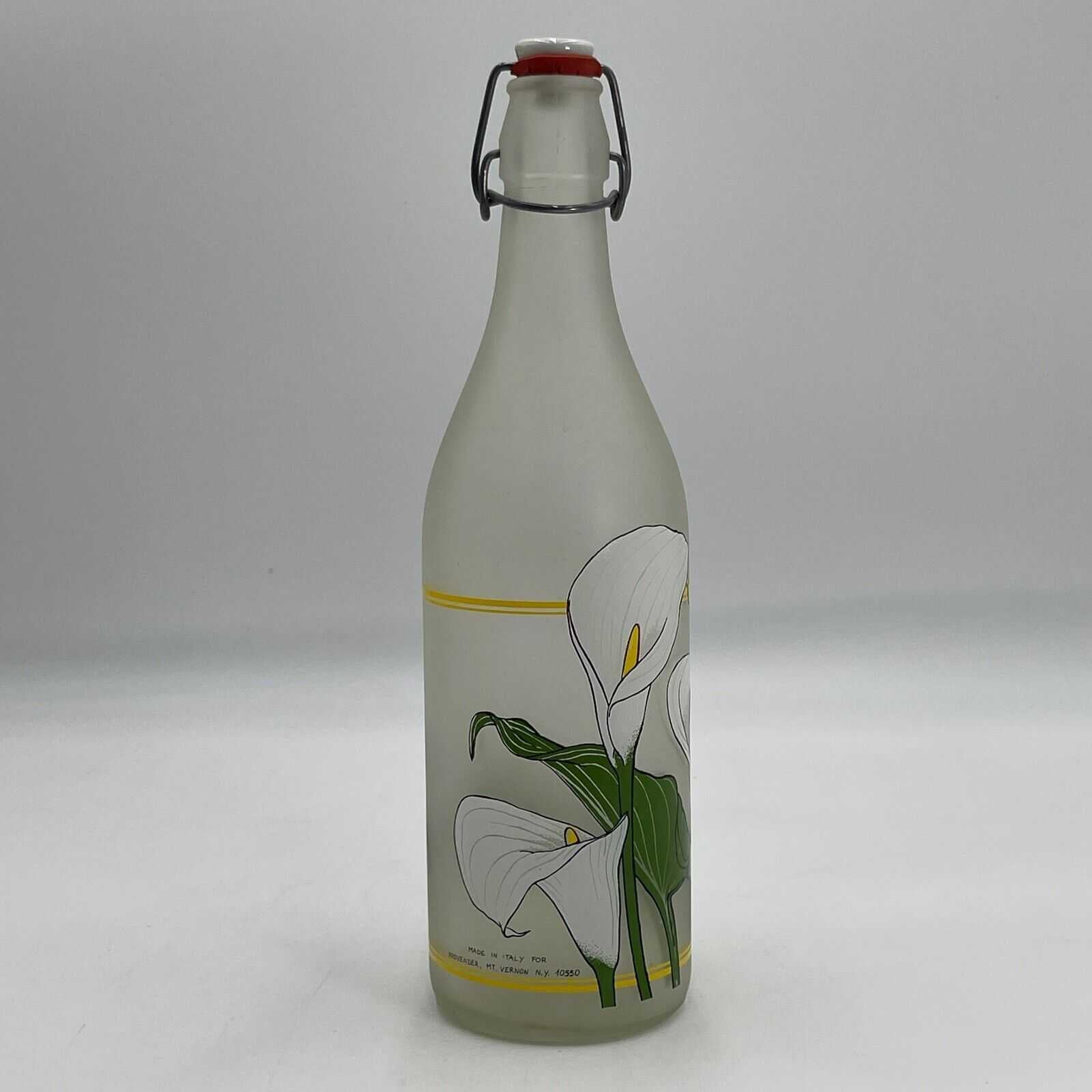 Vtg 1983 Italy Provender Painted Calla Lilly Frosted Glass Bottle With Stopper