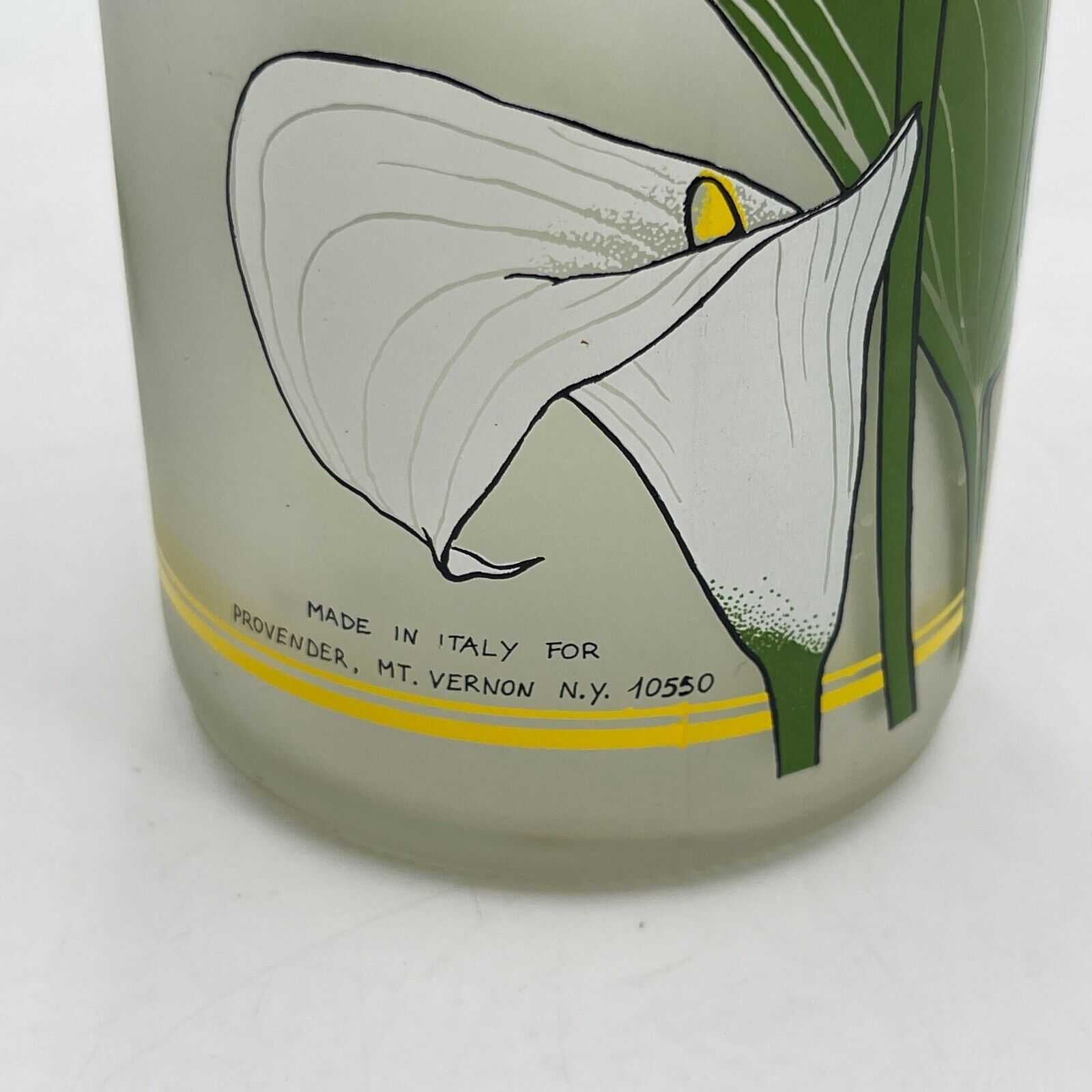 Vtg 1983 Italy Provender Painted Calla Lilly Frosted Glass Bottle With Stopper