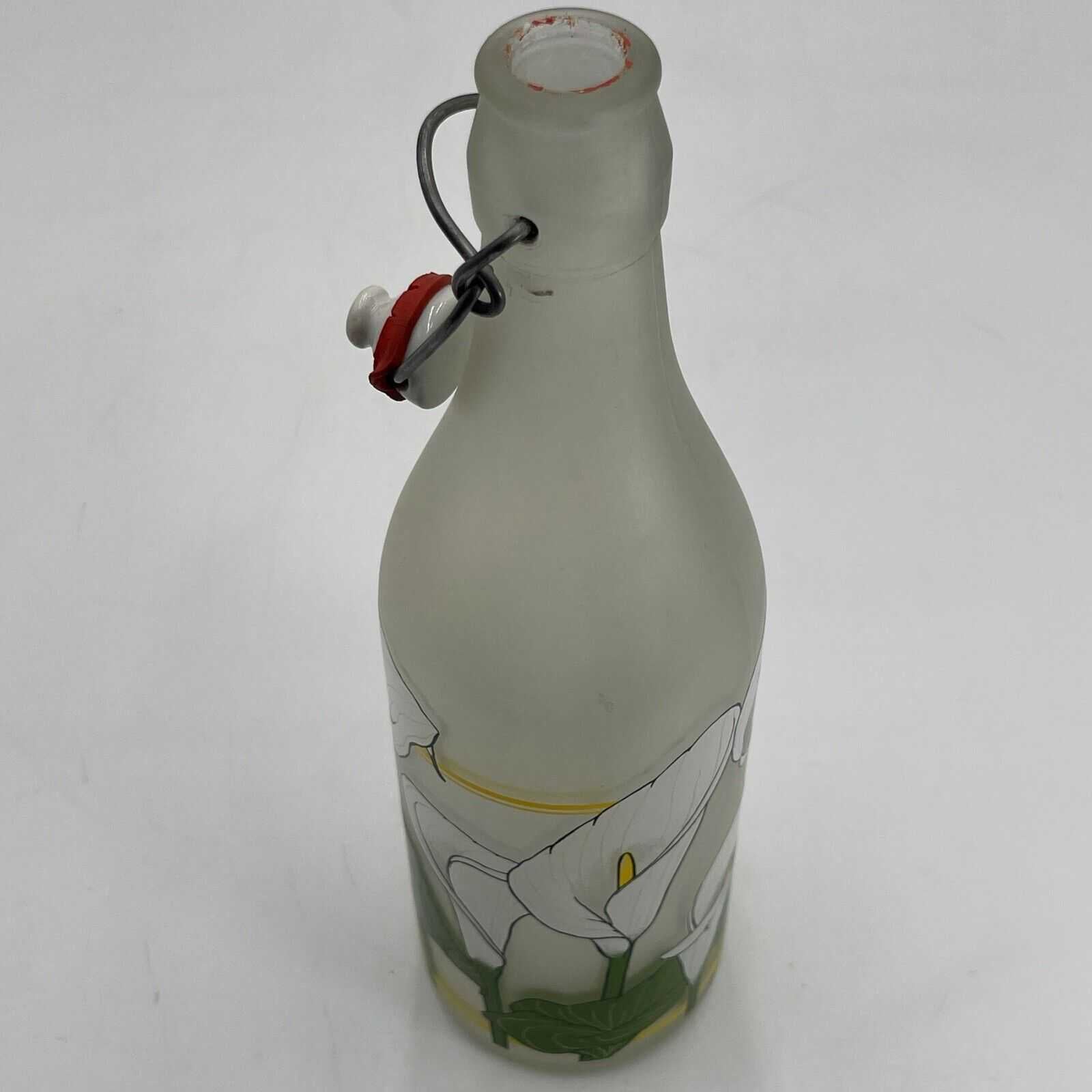 Vtg 1983 Italy Provender Painted Calla Lilly Frosted Glass Bottle With Stopper